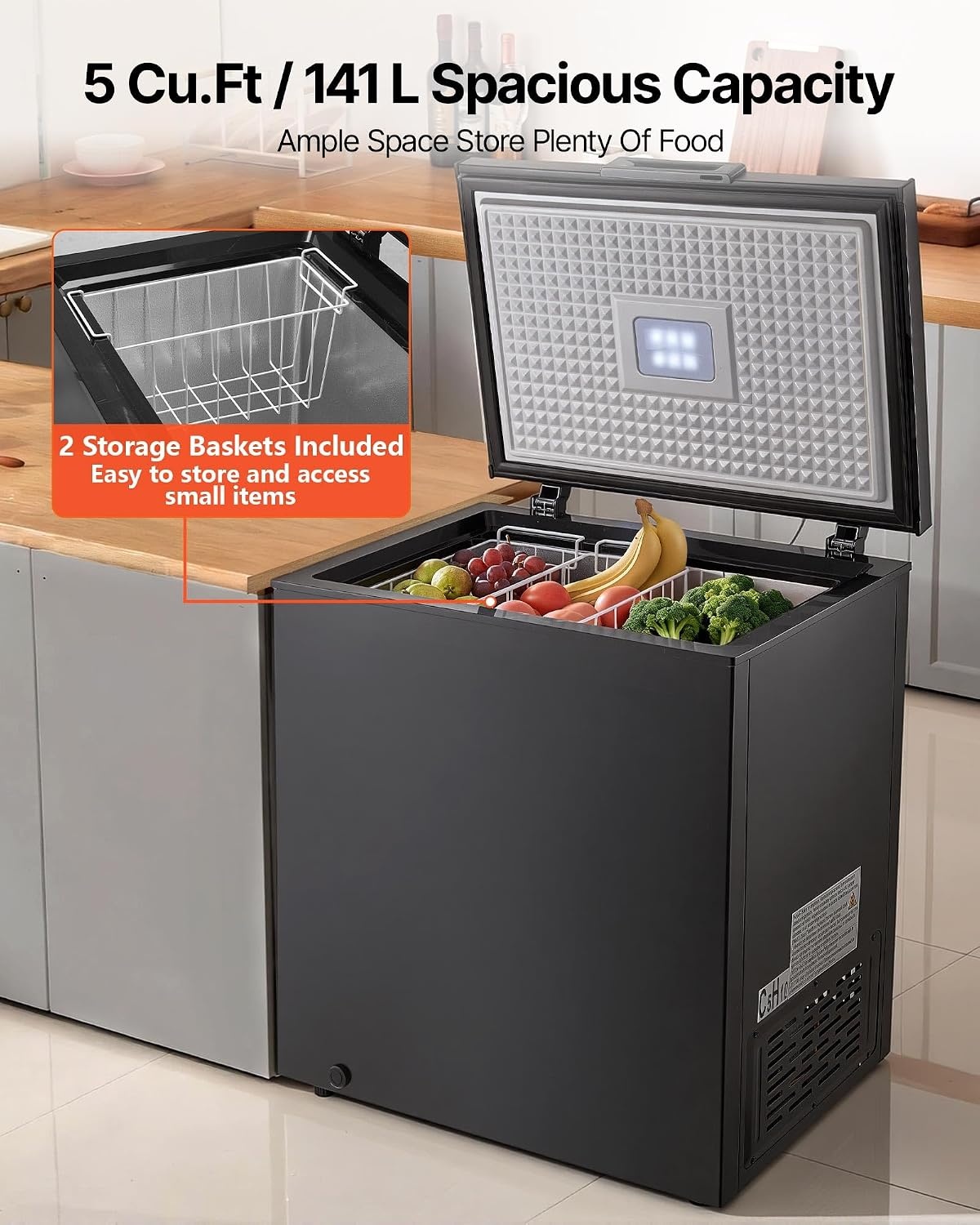 image:imageVEVOR Chest Freezer 67 Cuft Compact Deep Freezer Free Standing Top Open Door Chest Freezers with 2 Removable Baskets amp Adjustable Thermostat Energy Saving Low Noise amp Garage Ready BlackBlack