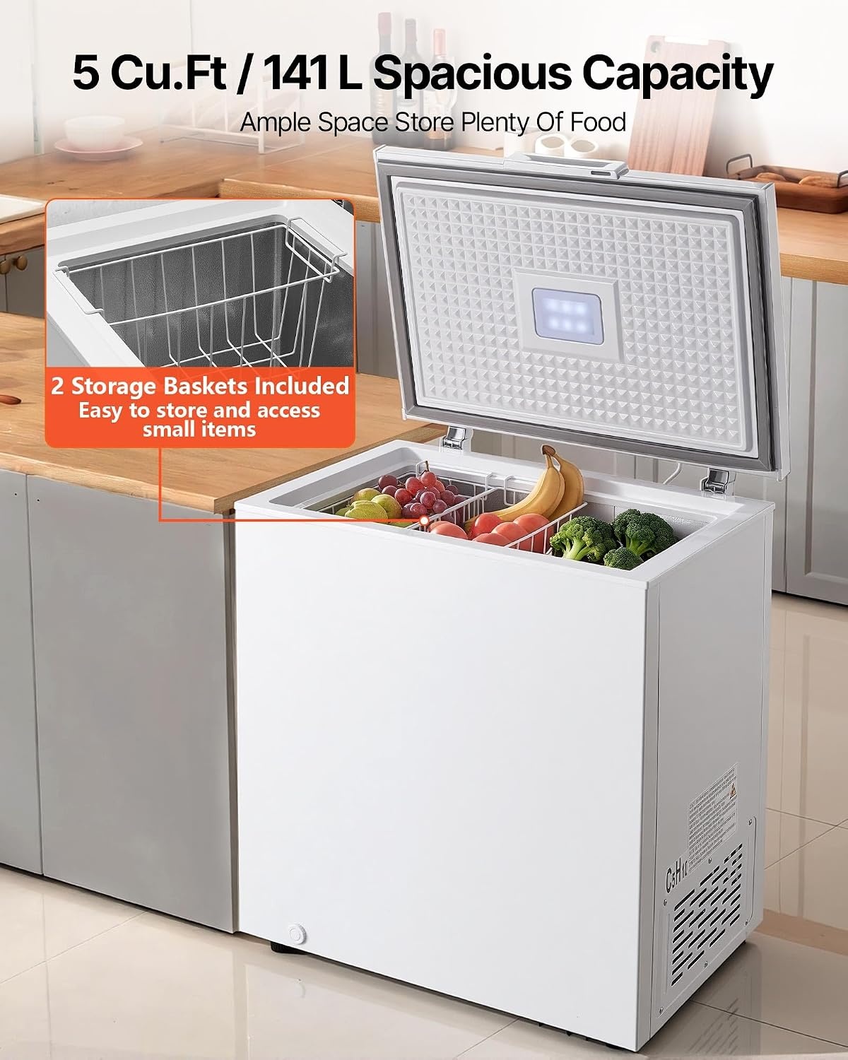 image:imageVEVOR Chest Freezer 67 Cuft Compact Deep Freezer Free Standing Top Open Door Chest Freezers with 2 Removable Baskets amp Adjustable Thermostat Energy Saving Low Noise amp Garage Ready BlackWhite