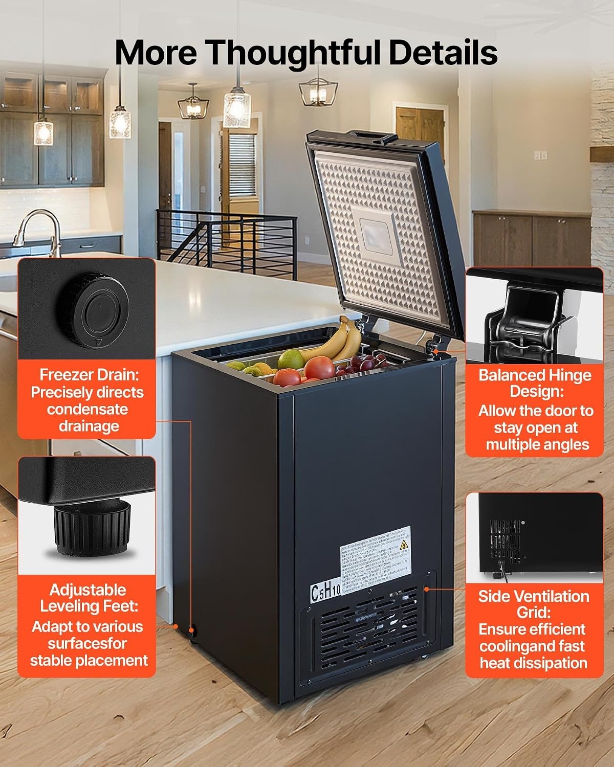 image:imageVEVOR Chest Freezer 67 Cuft Compact Deep Freezer Free Standing Top Open Door Chest Freezers with 2 Removable Baskets amp Adjustable Thermostat Energy Saving Low Noise amp Garage Ready BlackBlack