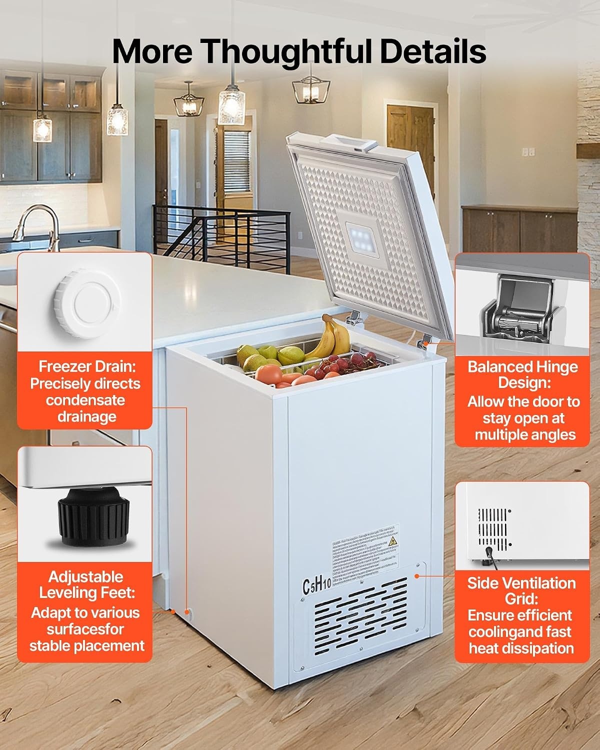 image:imageVEVOR Chest Freezer 67 Cuft Compact Deep Freezer Free Standing Top Open Door Chest Freezers with 2 Removable Baskets amp Adjustable Thermostat Energy Saving Low Noise amp Garage Ready BlackWhite