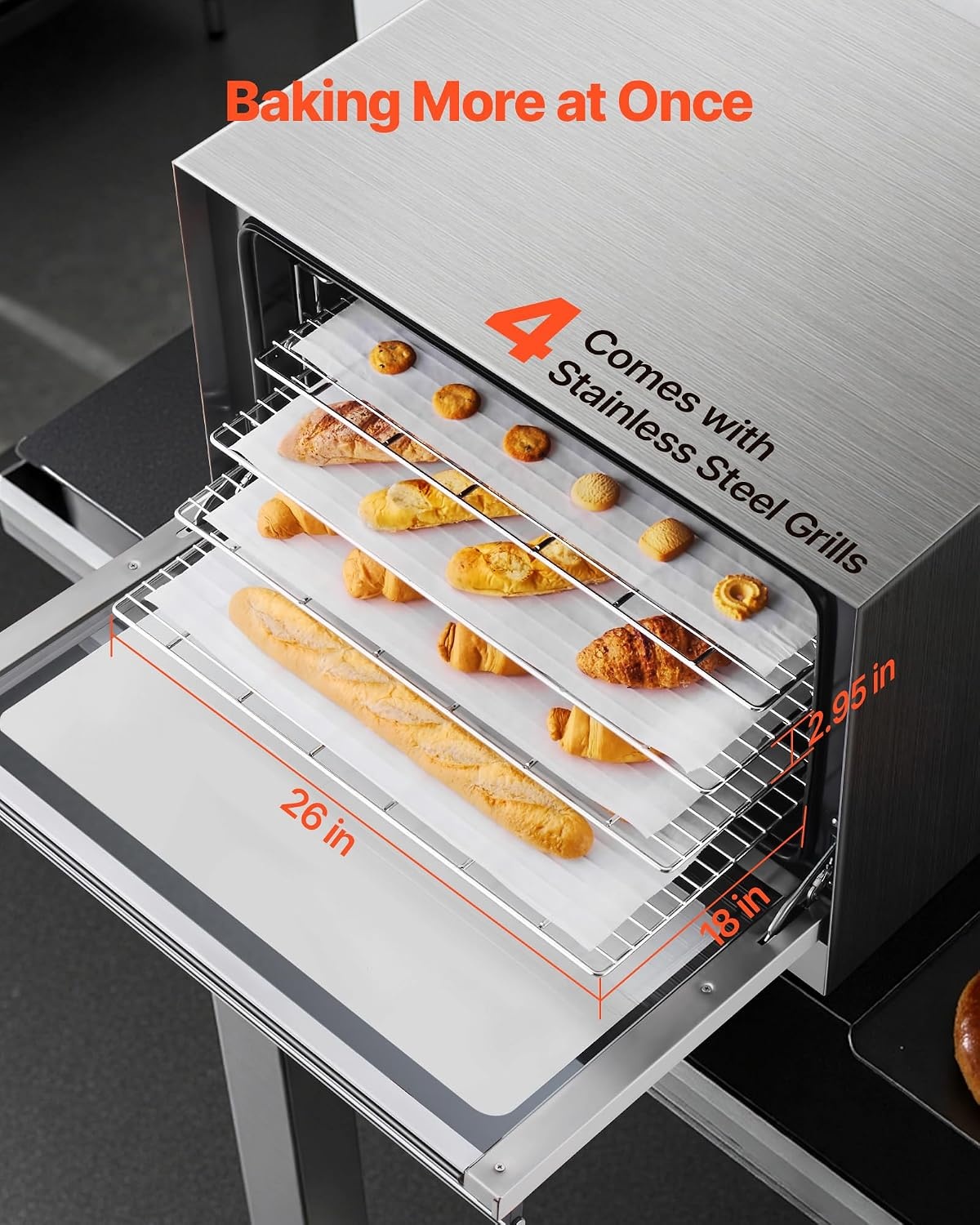 image:imageVEVOR Commercial Convection Oven 21L19Qt QuarterSize Conventional Oven Countertop 1440W 3Tier Toaster wFront Glass Door Electric Baking Oven wTrays Wire Racks Clip Gloves 120V5Tier 120L