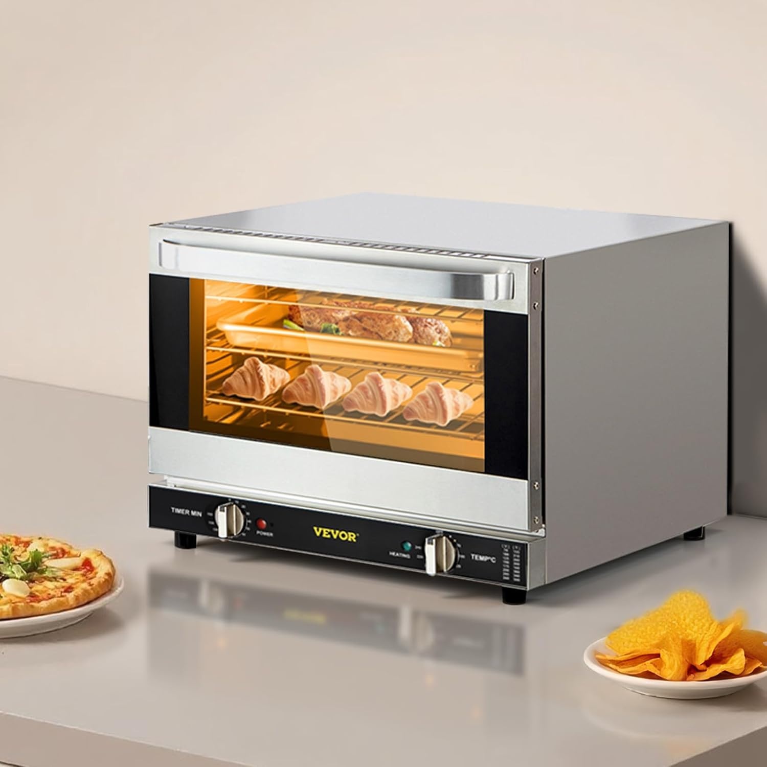image:imageVEVOR Commercial Convection Oven 21L19Qt QuarterSize Conventional Oven Countertop 1440W 3Tier Toaster wFront Glass Door Electric Baking Oven wTrays Wire Racks Clip Gloves 120V3Tier 19Qt