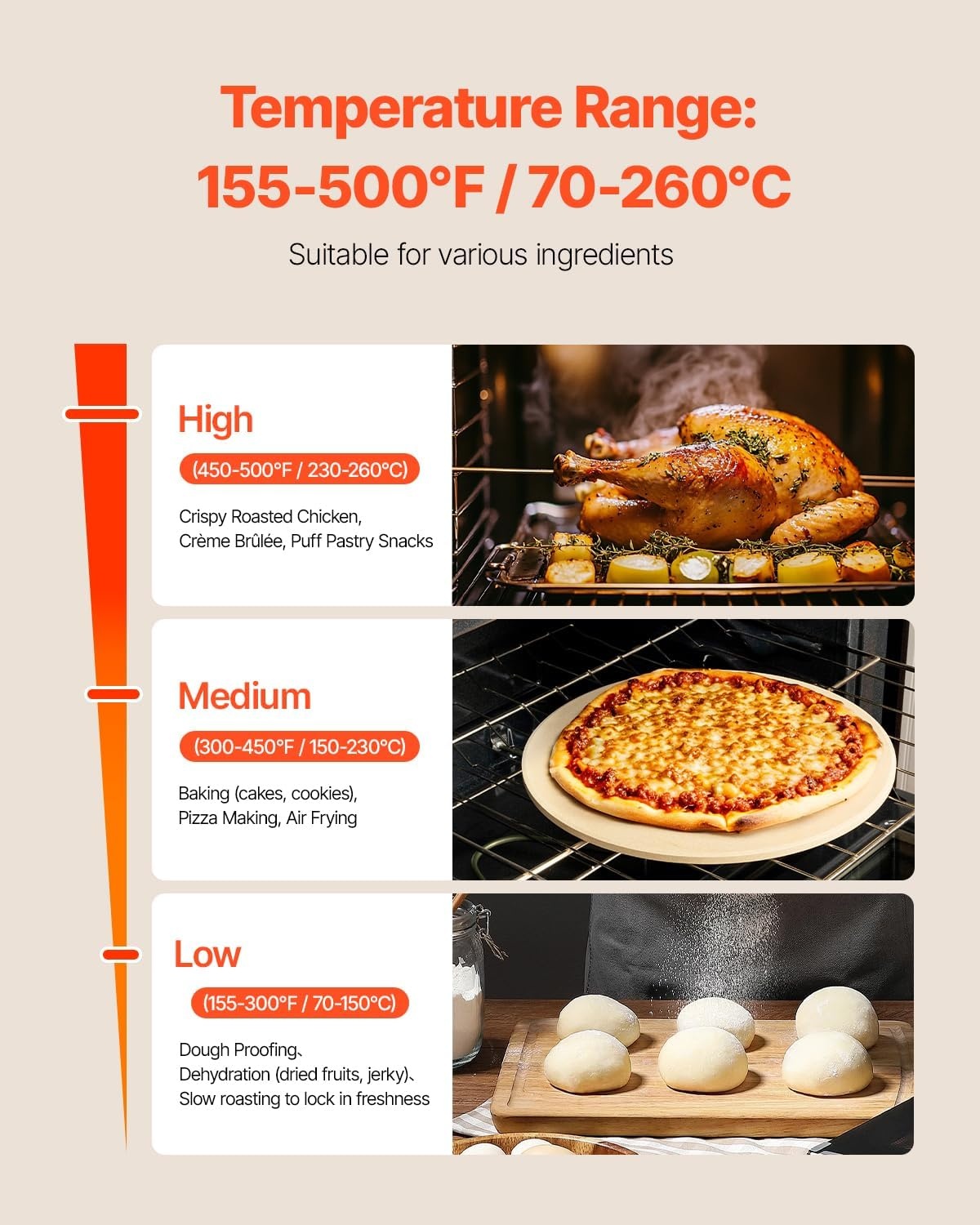 image:imageVEVOR Commercial Convection Oven 21L19Qt QuarterSize Conventional Oven Countertop 1440W 3Tier Toaster wFront Glass Door Electric Baking Oven wTrays Wire Racks Clip Gloves 120V3Tier 19Qt