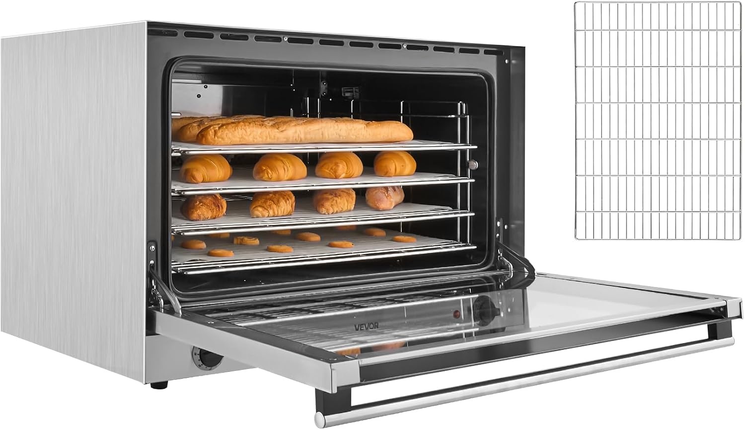 image:imageVEVOR Commercial Convection Oven 21L19Qt QuarterSize Conventional Oven Countertop 1440W 3Tier Toaster wFront Glass Door Electric Baking Oven wTrays Wire Racks Clip Gloves 120V5Tier 120L