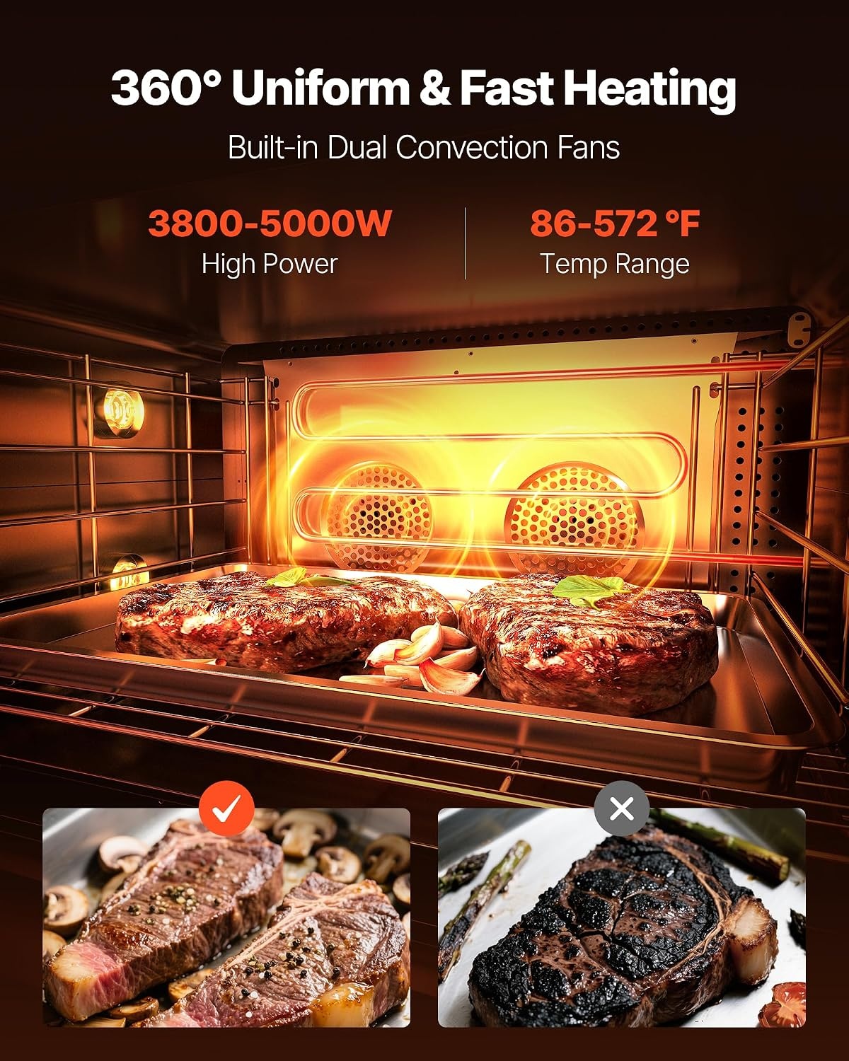 image:imageVEVOR Commercial Convection Oven 21L19Qt QuarterSize Conventional Oven Countertop 1440W 3Tier Toaster wFront Glass Door Electric Baking Oven wTrays Wire Racks Clip Gloves 120V5Tier 120L