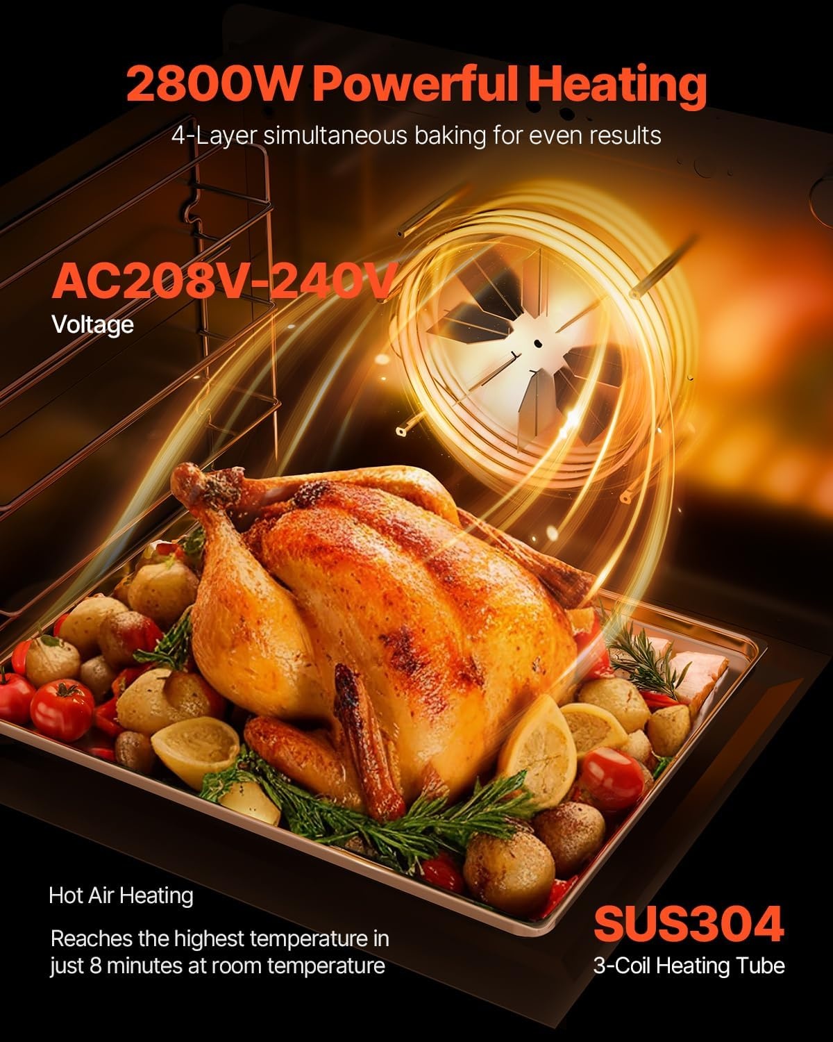 image:imageVEVOR Commercial Convection Oven 21L19Qt QuarterSize Conventional Oven Countertop 1440W 3Tier Toaster wFront Glass Door Electric Baking Oven wTrays Wire Racks Clip Gloves 120V4Tier 66L 2800W