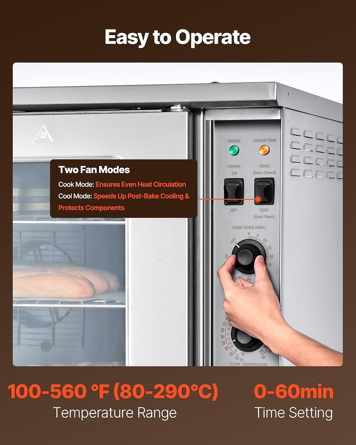 image:imageVEVOR Commercial Convection Oven 21L19Qt QuarterSize Conventional Oven Countertop 1440W 3Tier Toaster wFront Glass Door Electric Baking Oven wTrays Wire Racks Clip Gloves 120V22Tier 396L