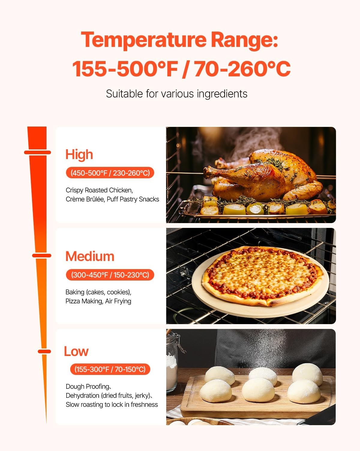 image:imageVEVOR Commercial Convection Oven 21L19Qt QuarterSize Conventional Oven Countertop 1440W 3Tier Toaster wFront Glass Door Electric Baking Oven wTrays Wire Racks Clip Gloves 120V4Tier 43Qt