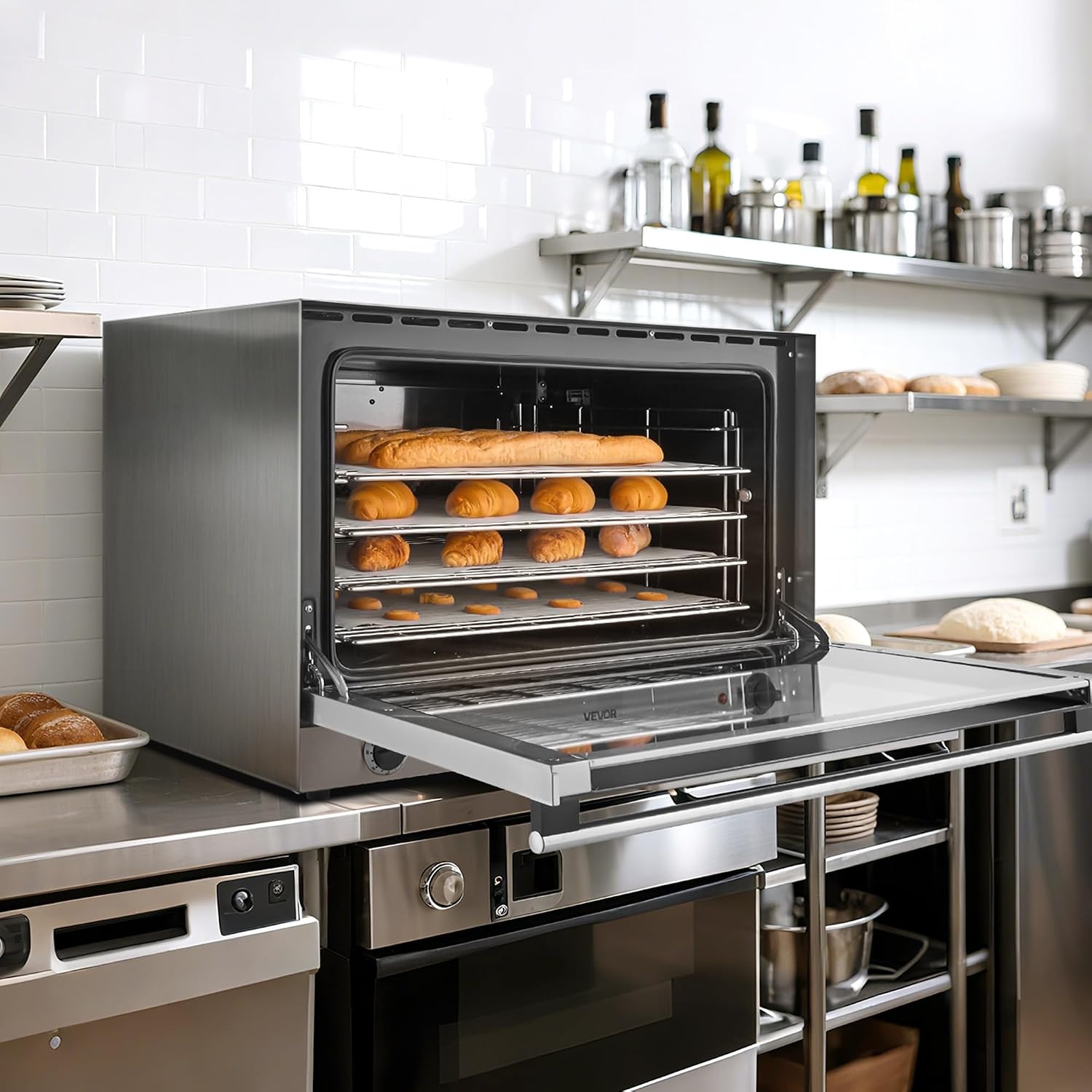 image:imageVEVOR Commercial Convection Oven 21L19Qt QuarterSize Conventional Oven Countertop 1440W 3Tier Toaster wFront Glass Door Electric Baking Oven wTrays Wire Racks Clip Gloves 120V5Tier 120L