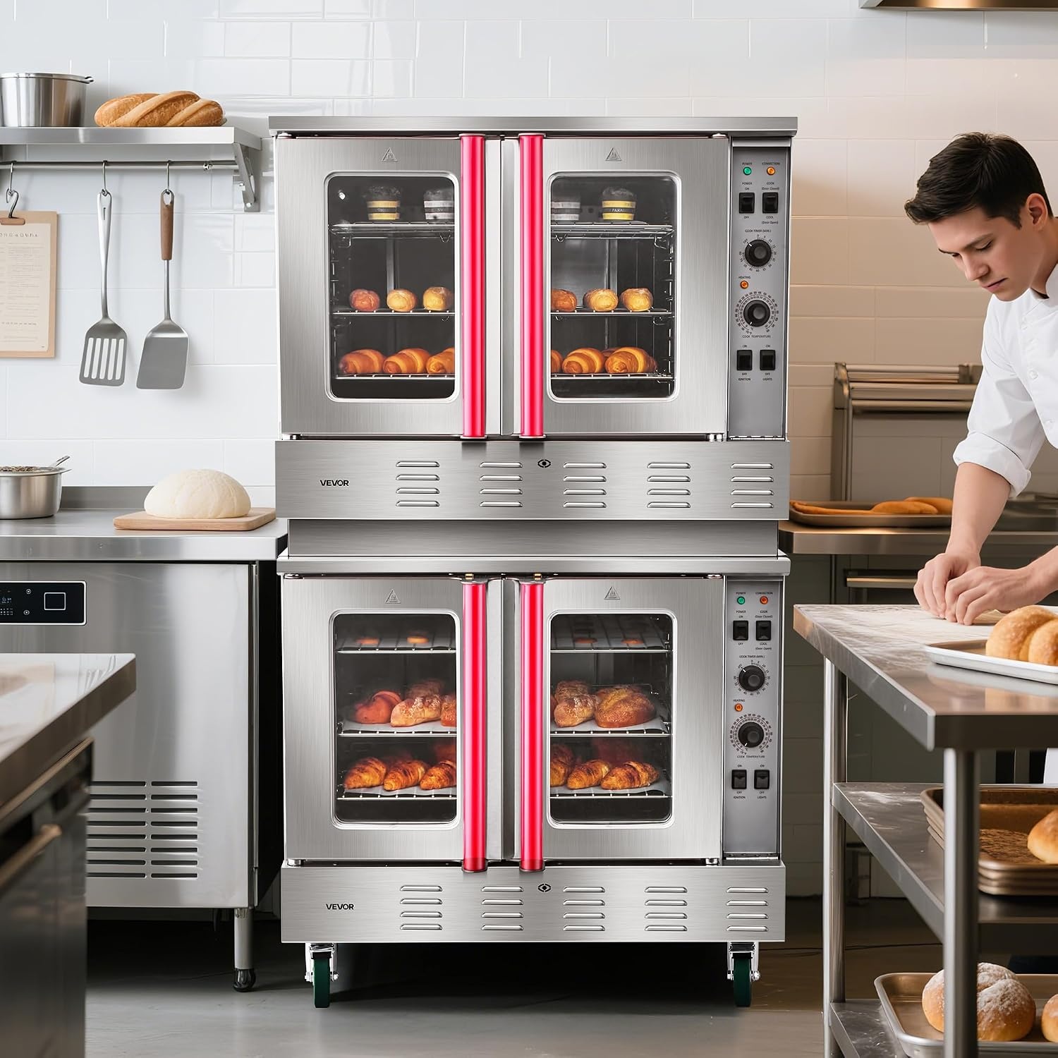 image:imageVEVOR Commercial Convection Oven 21L19Qt QuarterSize Conventional Oven Countertop 1440W 3Tier Toaster wFront Glass Door Electric Baking Oven wTrays Wire Racks Clip Gloves 120V22Tier 396L