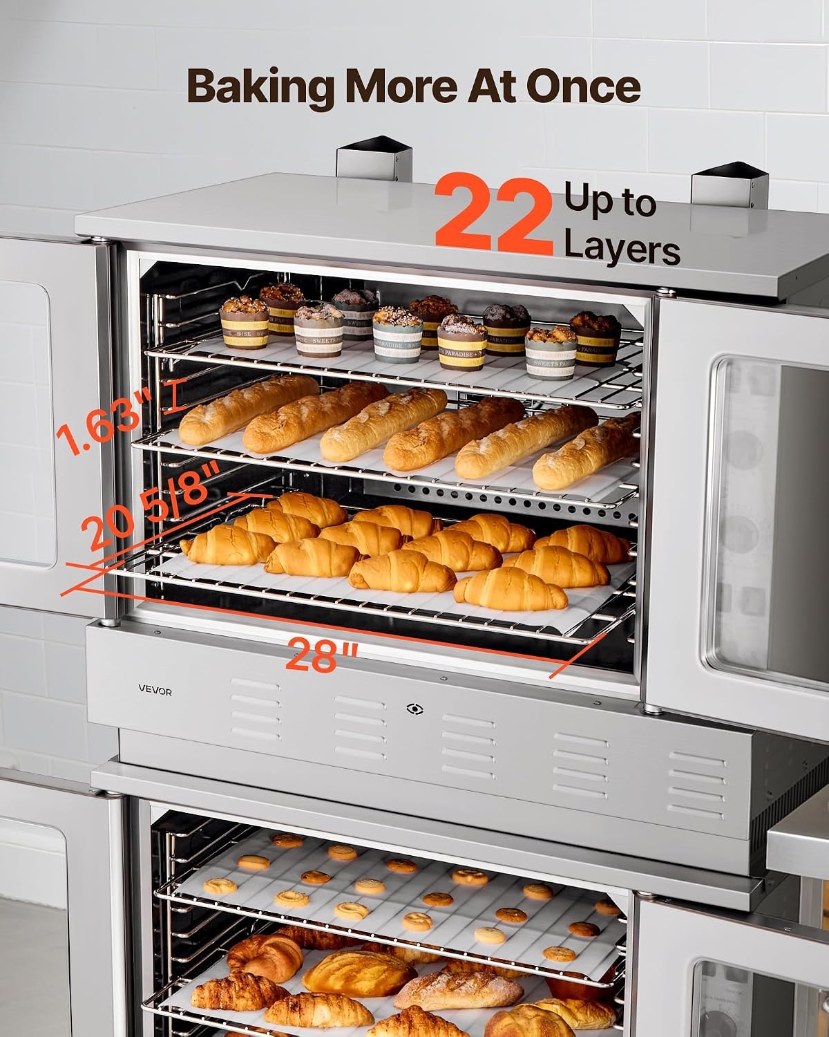 image:imageVEVOR Commercial Convection Oven 21L19Qt QuarterSize Conventional Oven Countertop 1440W 3Tier Toaster wFront Glass Door Electric Baking Oven wTrays Wire Racks Clip Gloves 120V22Tier 396L
