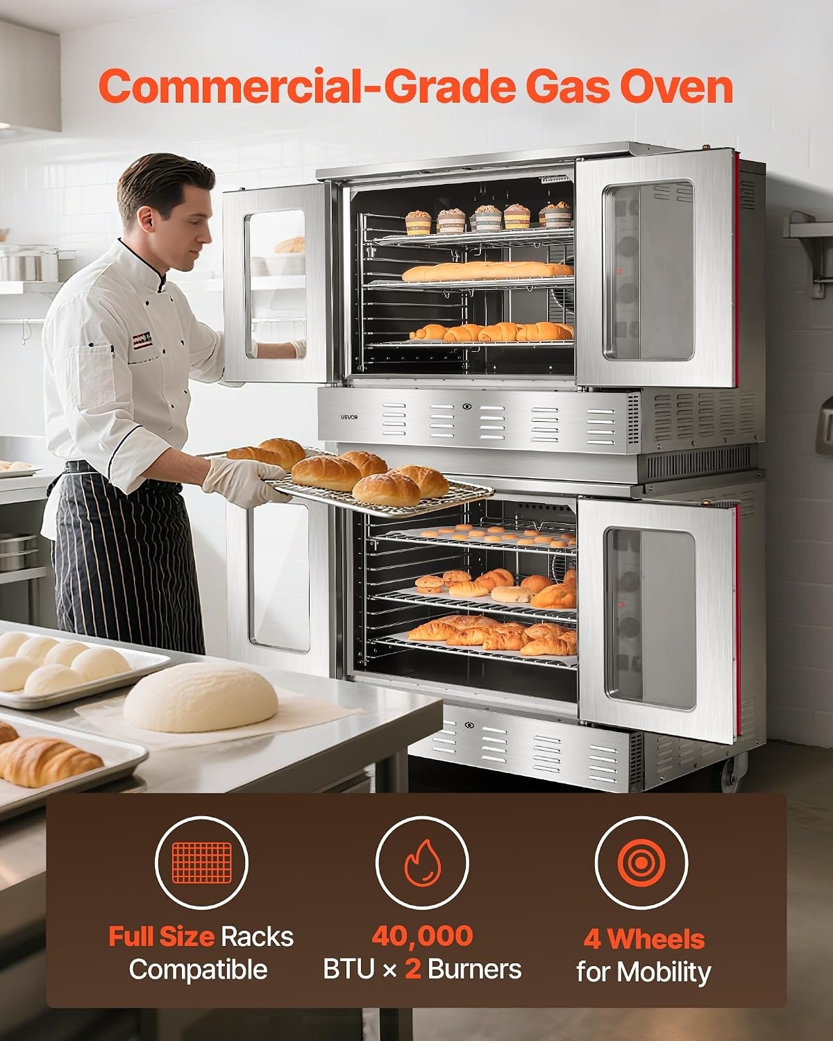 image:imageVEVOR Commercial Convection Oven 21L19Qt QuarterSize Conventional Oven Countertop 1440W 3Tier Toaster wFront Glass Door Electric Baking Oven wTrays Wire Racks Clip Gloves 120V22Tier 396L