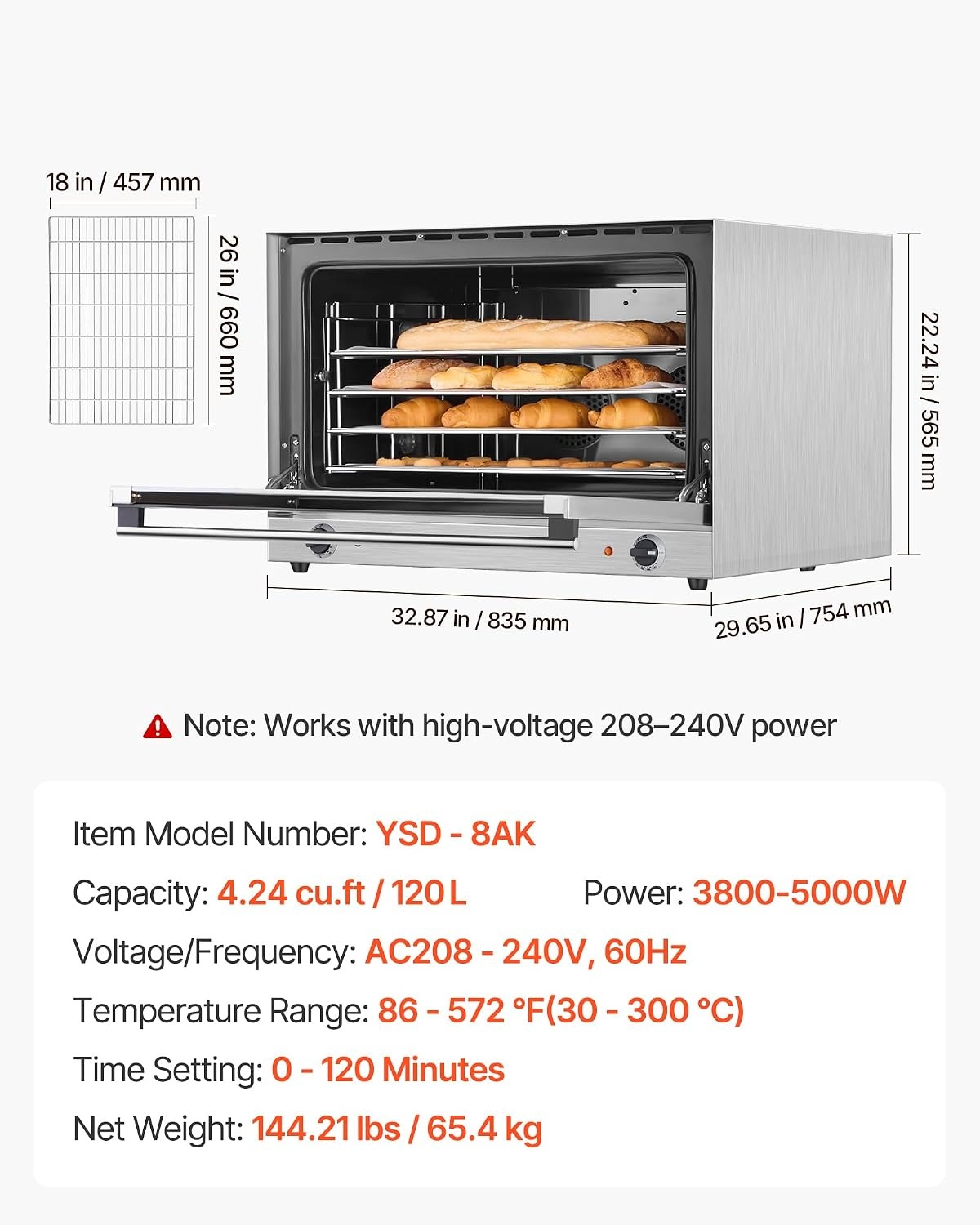 image:imageVEVOR Commercial Convection Oven 21L19Qt QuarterSize Conventional Oven Countertop 1440W 3Tier Toaster wFront Glass Door Electric Baking Oven wTrays Wire Racks Clip Gloves 120V5Tier 120L