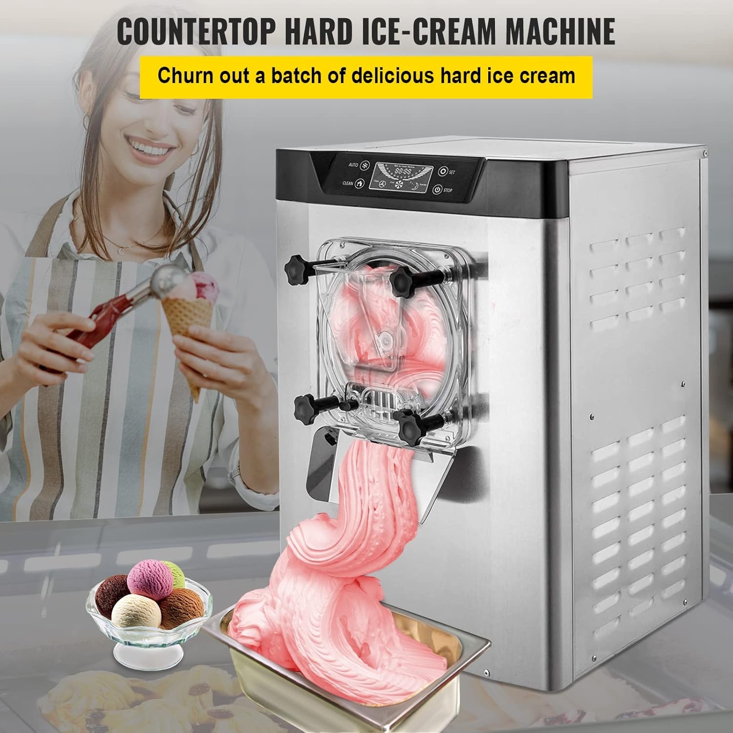image:imageVEVOR Commercial Ice Cream Machine 1400W 2053 Gph Hard Serve Ice Cream Maker with LED Display Screen Auto ShutOff Timer One Flavors Perfect for Restaurants Snack bar Supermarkets44 Qt 1400W