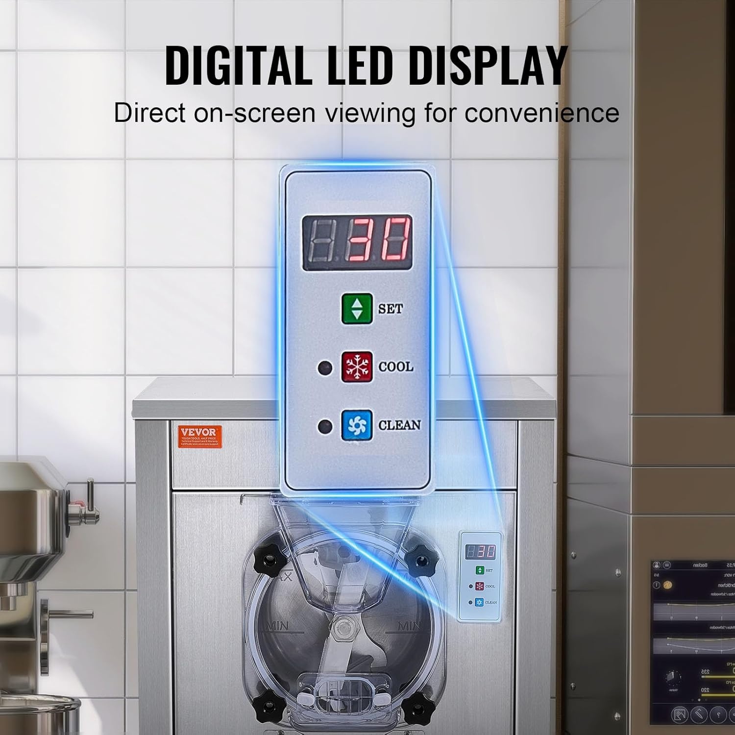 image:imageVEVOR Commercial Ice Cream Machine 1400W 2053 Gph Hard Serve Ice Cream Maker with LED Display Screen Auto ShutOff Timer One Flavors Perfect for Restaurants Snack bar Supermarkets634 Qt 1780W