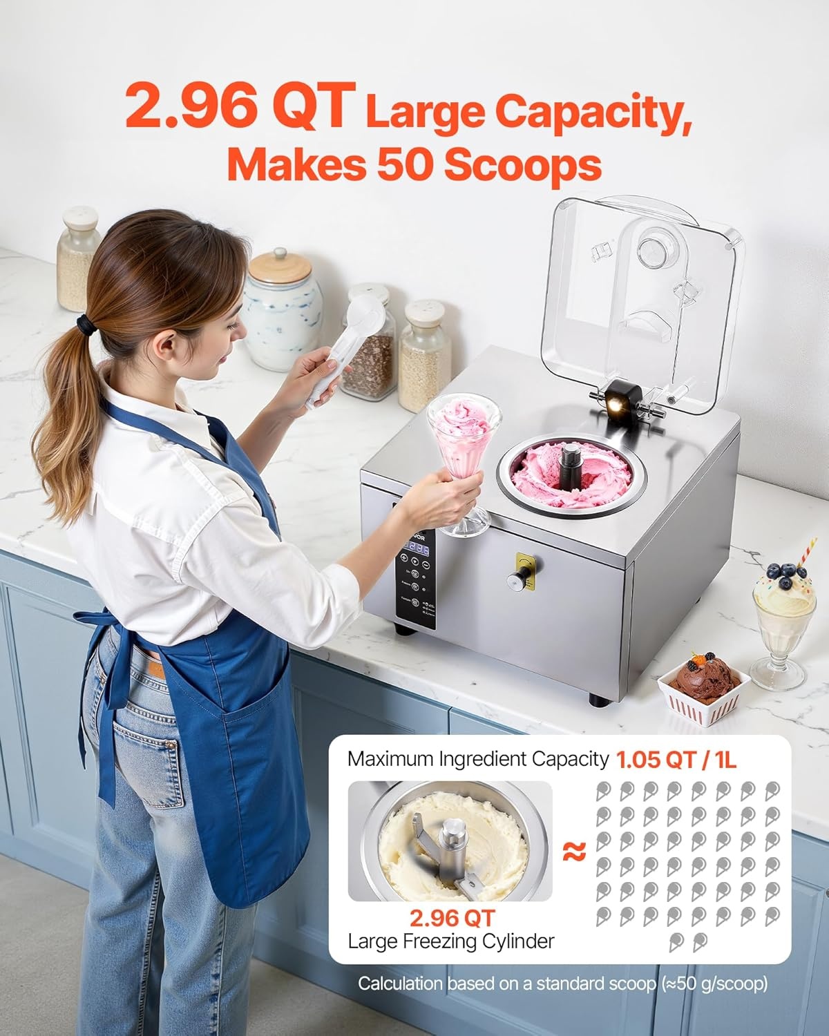 image:imageVEVOR Commercial Ice Cream Machine 1400W 2053 Gph Hard Serve Ice Cream Maker with LED Display Screen Auto ShutOff Timer One Flavors Perfect for Restaurants Snack bar Supermarkets296 Qt 500W