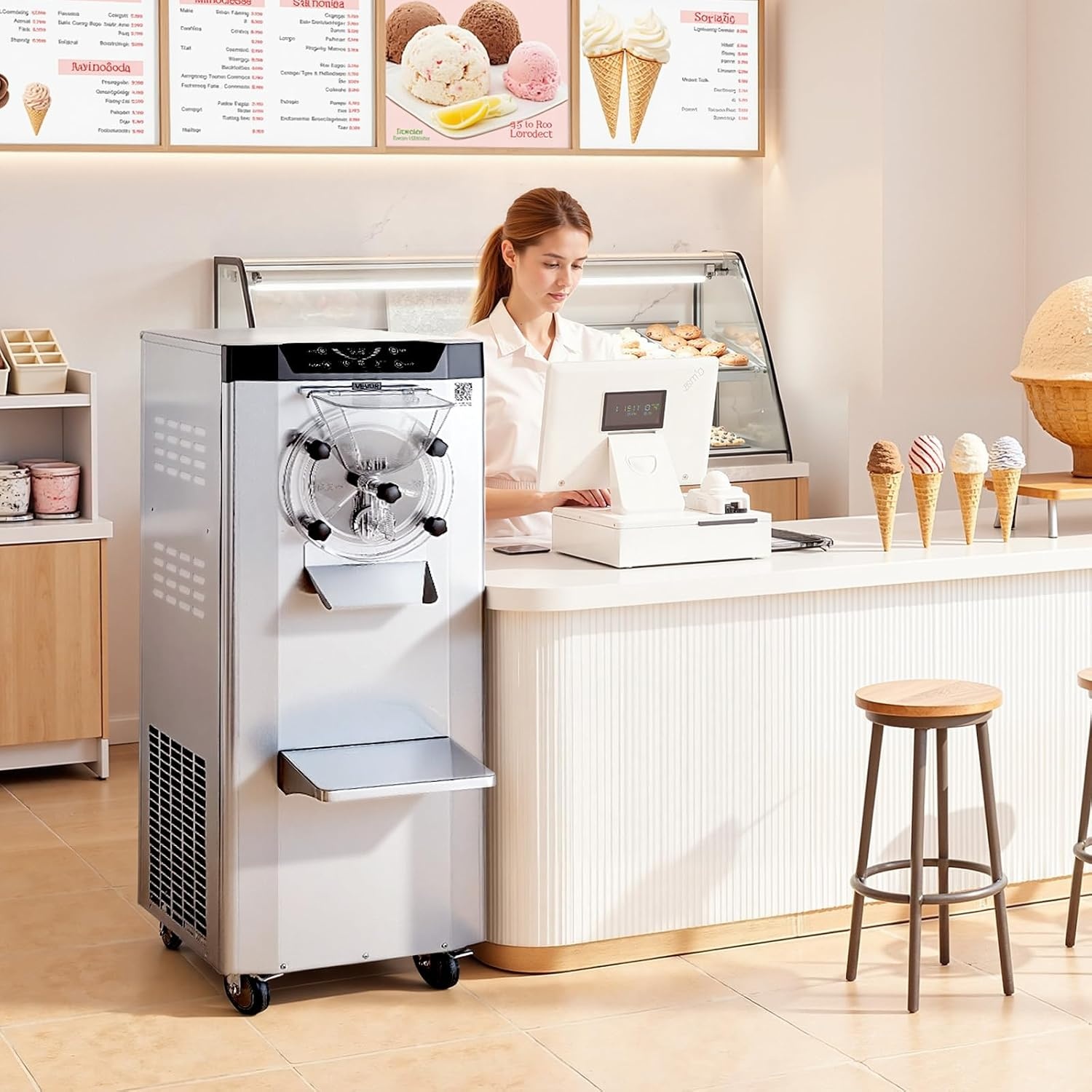 image:imageVEVOR Commercial Ice Cream Machine 1400W 2053 Gph Hard Serve Ice Cream Maker with LED Display Screen Auto ShutOff Timer One Flavors Perfect for Restaurants Snack bar Supermarkets1057 Qt 2400W