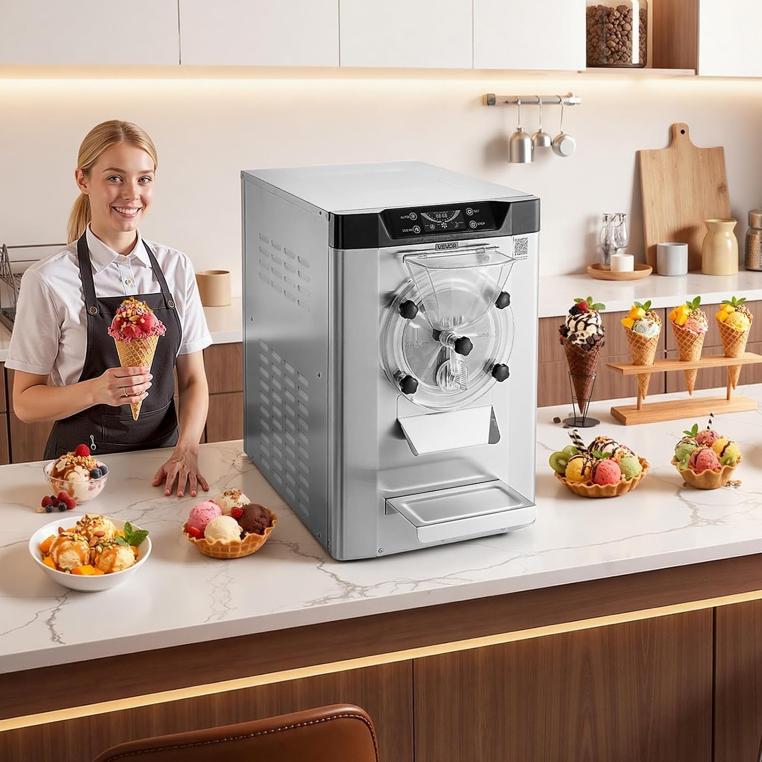 image:imageVEVOR Commercial Ice Cream Machine 1400W 2053 Gph Hard Serve Ice Cream Maker with LED Display Screen Auto ShutOff Timer One Flavors Perfect for Restaurants Snack bar Supermarkets634 Qt 2000W