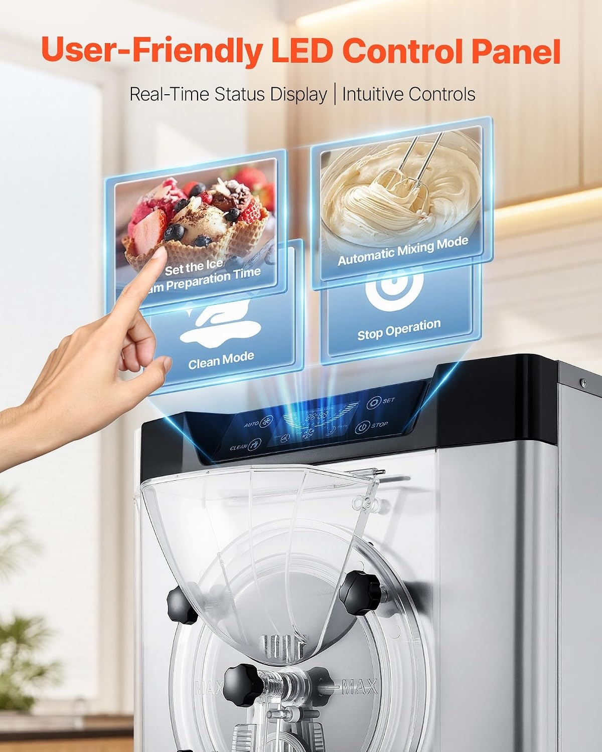 image:imageVEVOR Commercial Ice Cream Machine 1400W 2053 Gph Hard Serve Ice Cream Maker with LED Display Screen Auto ShutOff Timer One Flavors Perfect for Restaurants Snack bar Supermarkets634 Qt 2000W
