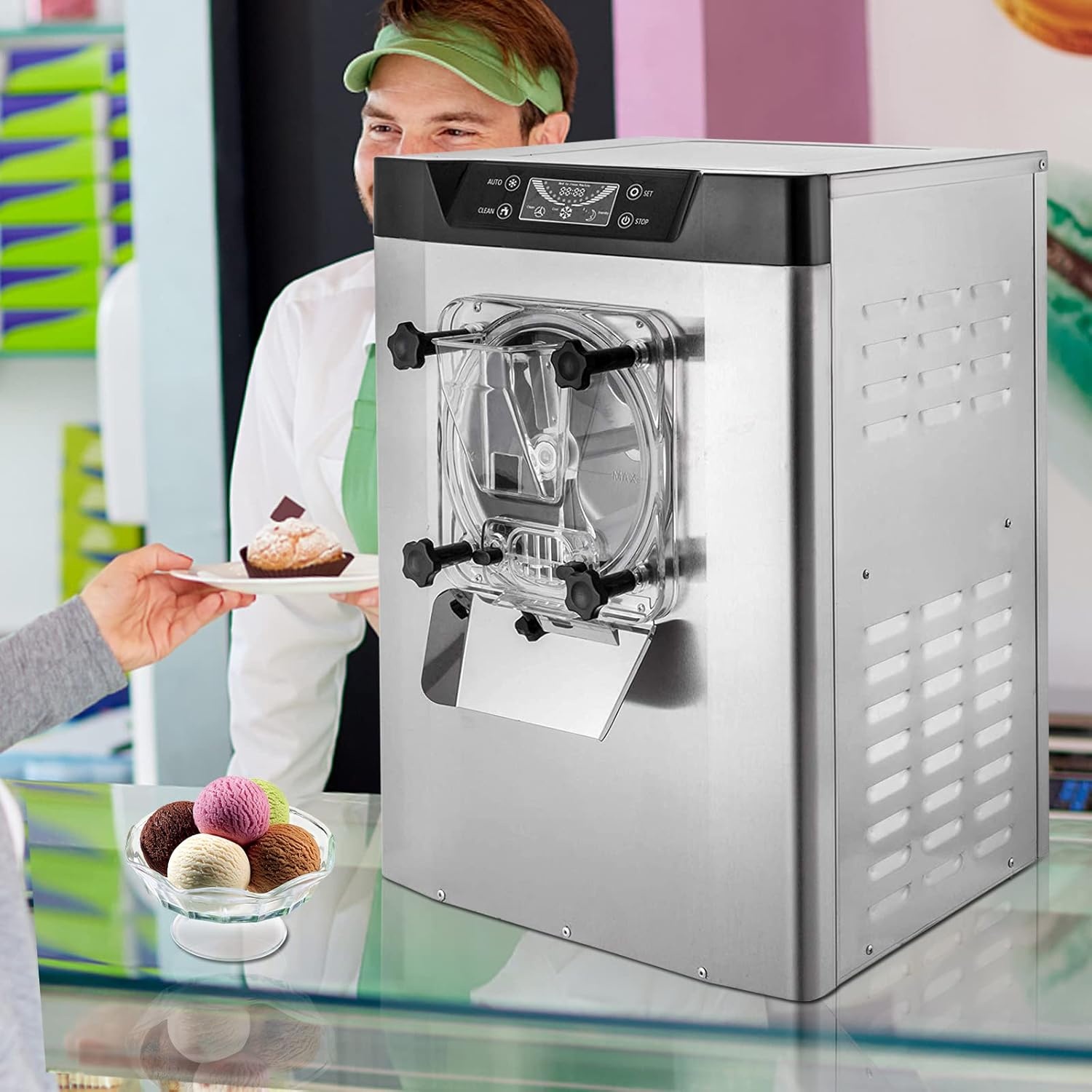 image:imageVEVOR Commercial Ice Cream Machine 1400W 2053 Gph Hard Serve Ice Cream Maker with LED Display Screen Auto ShutOff Timer One Flavors Perfect for Restaurants Snack bar Supermarkets44 Qt 1400W