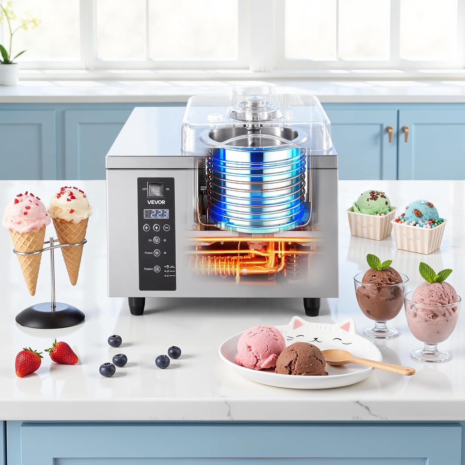 image:imageVEVOR Commercial Ice Cream Machine 1400W 2053 Gph Hard Serve Ice Cream Maker with LED Display Screen Auto ShutOff Timer One Flavors Perfect for Restaurants Snack bar Supermarkets296 Qt 500W