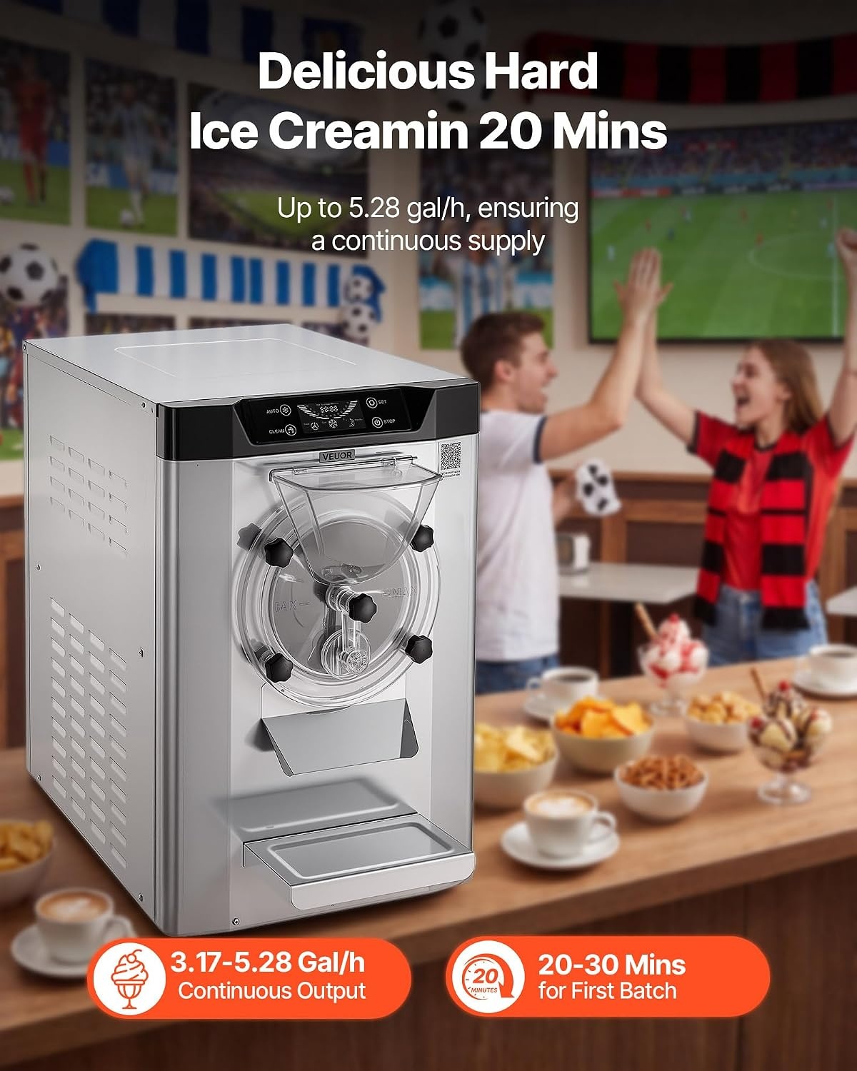 image:imageVEVOR Commercial Ice Cream Machine 1400W 2053 Gph Hard Serve Ice Cream Maker with LED Display Screen Auto ShutOff Timer One Flavors Perfect for Restaurants Snack bar Supermarkets634 Qt 2000W