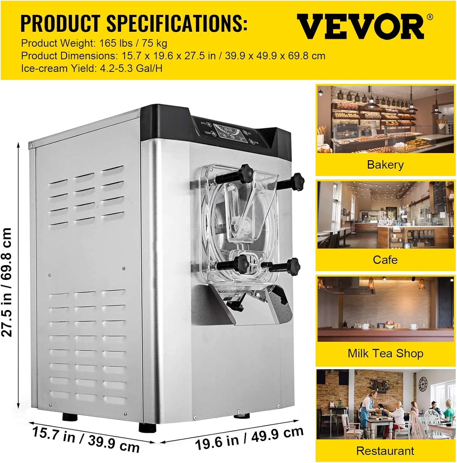 image:imageVEVOR Commercial Ice Cream Machine 1400W 2053 Gph Hard Serve Ice Cream Maker with LED Display Screen Auto ShutOff Timer One Flavors Perfect for Restaurants Snack bar Supermarkets44 Qt 1400W