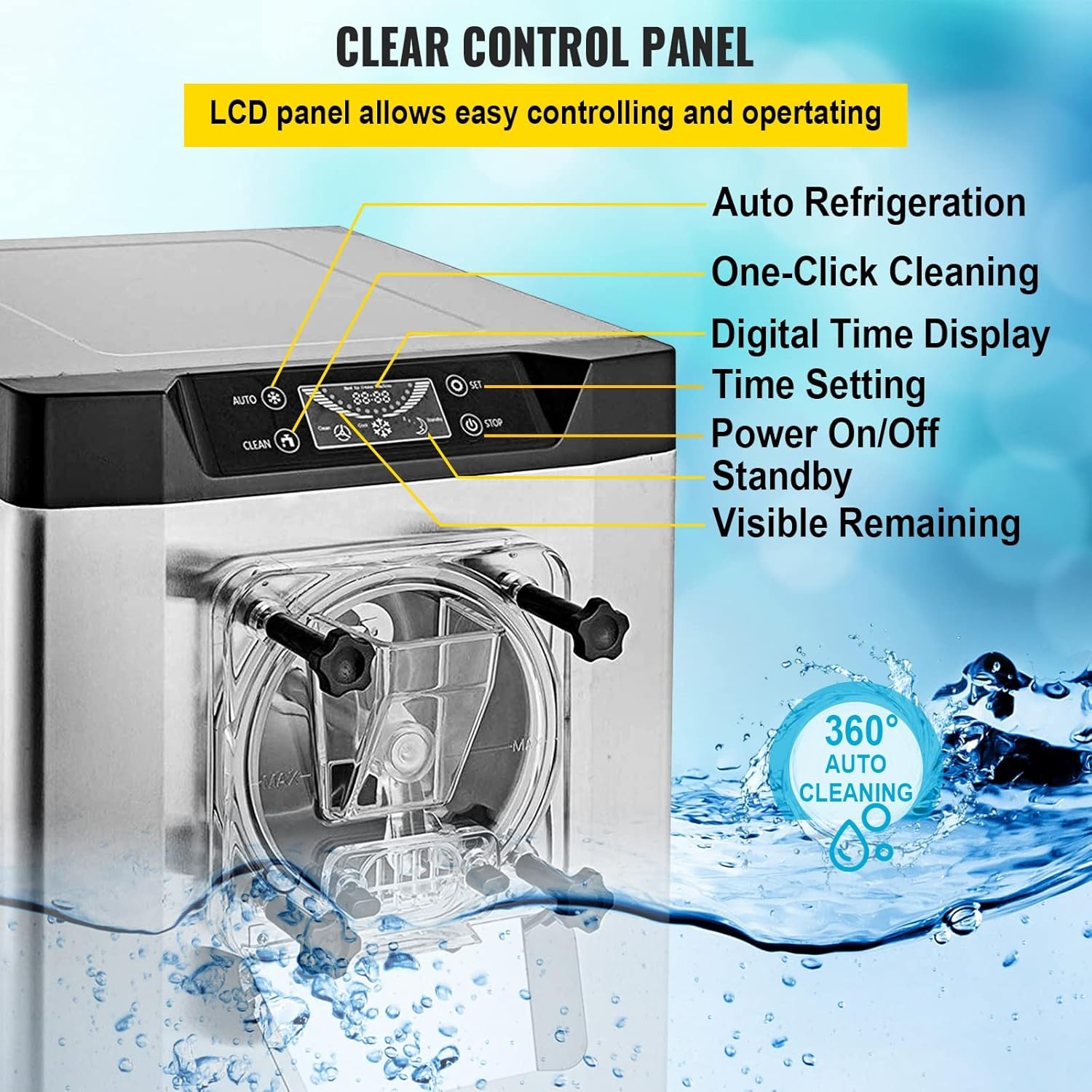 image:imageVEVOR Commercial Ice Cream Machine 1400W 2053 Gph Hard Serve Ice Cream Maker with LED Display Screen Auto ShutOff Timer One Flavors Perfect for Restaurants Snack bar Supermarkets44 Qt 1400W