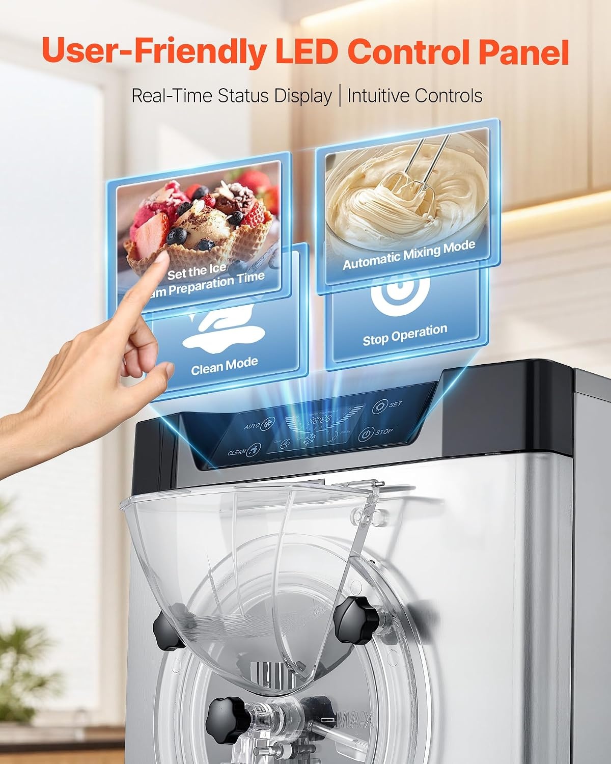image:imageVEVOR Commercial Ice Cream Machine 1400W 2053 Gph Hard Serve Ice Cream Maker with LED Display Screen Auto ShutOff Timer One Flavors Perfect for Restaurants Snack bar Supermarkets1057 Qt 2400W