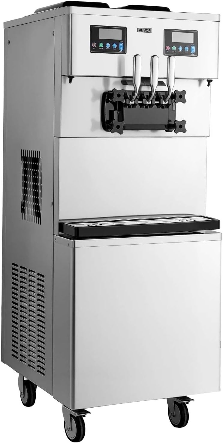 image:imageVEVOR Commercial Ice Cream Machine 3444LH Yield DualCompressor Freestanding Soft Serve Ice Cream Maker with 2 10L Hoppers amp 3 Flavors PreCooling Puffing LowMix Alert for Snack Dessert Shops