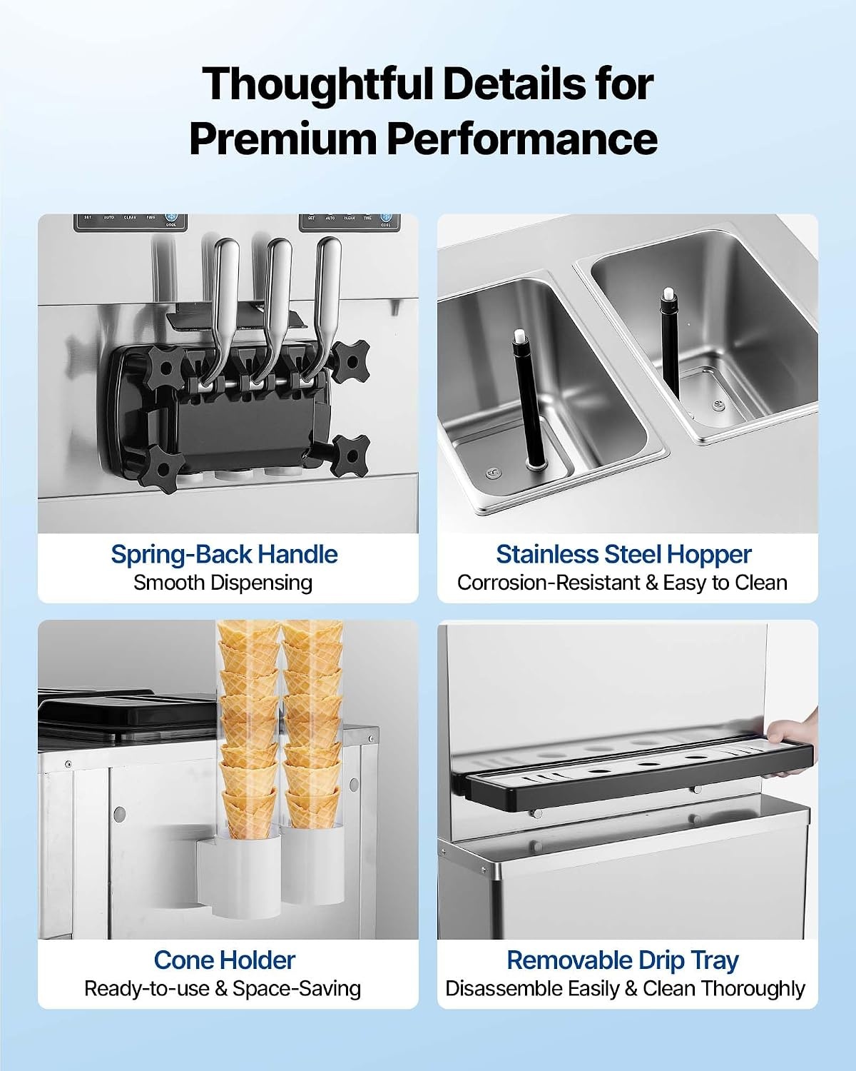 image:imageVEVOR Commercial Ice Cream Machine 3444LH Yield DualCompressor Freestanding Soft Serve Ice Cream Maker with 2 10L Hoppers amp 3 Flavors PreCooling Puffing LowMix Alert for Snack Dessert Shops