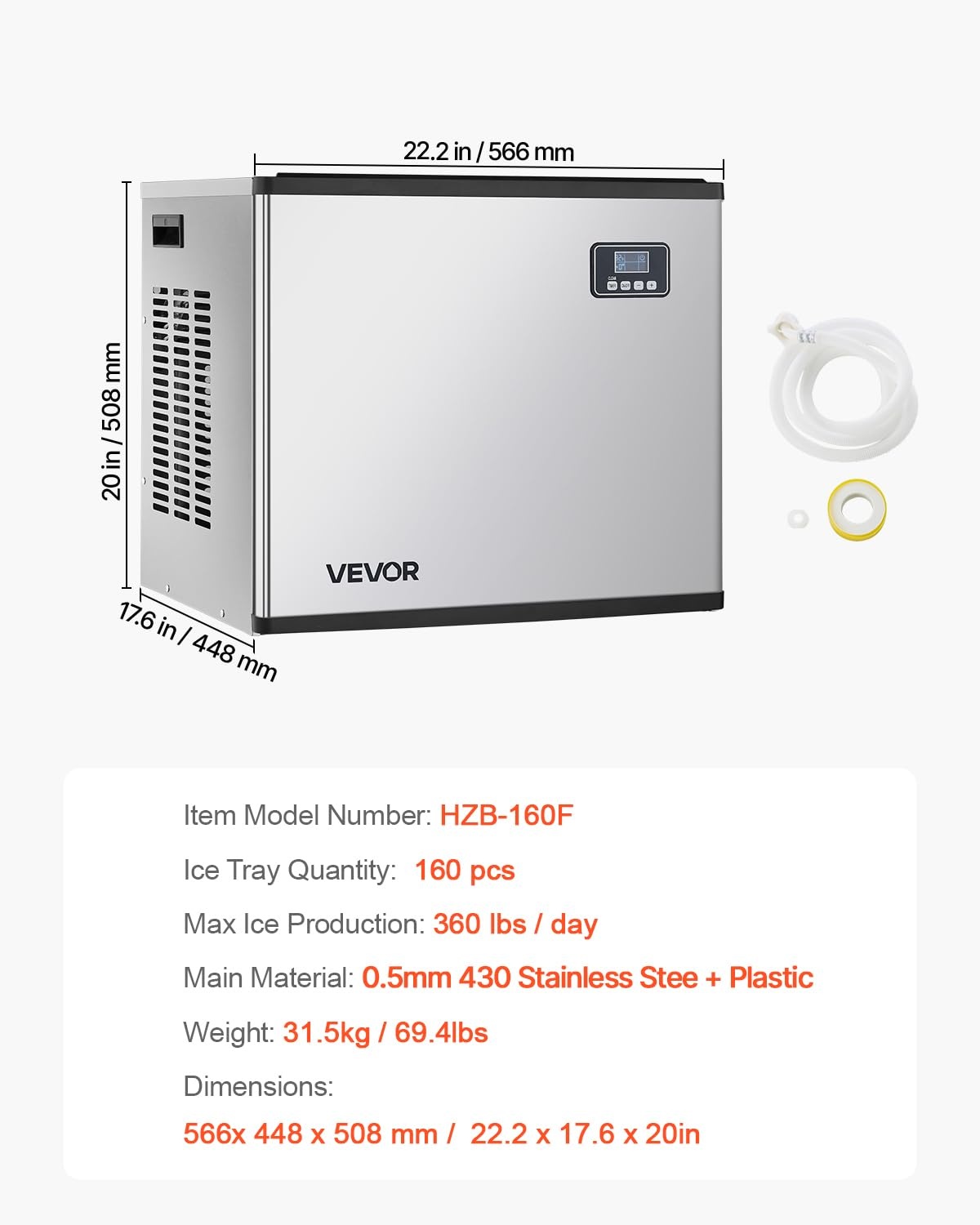 image:imageVEVOR Commercial Ice Maker Machine Head 400 LbsDay Stainless Steel Ice Machine with Scheduled IceMaking SelfCleaning Adjustable Thickness Ideal for Restaurant Bar Cafe Hotel Head Only222 x 176 x 20 in