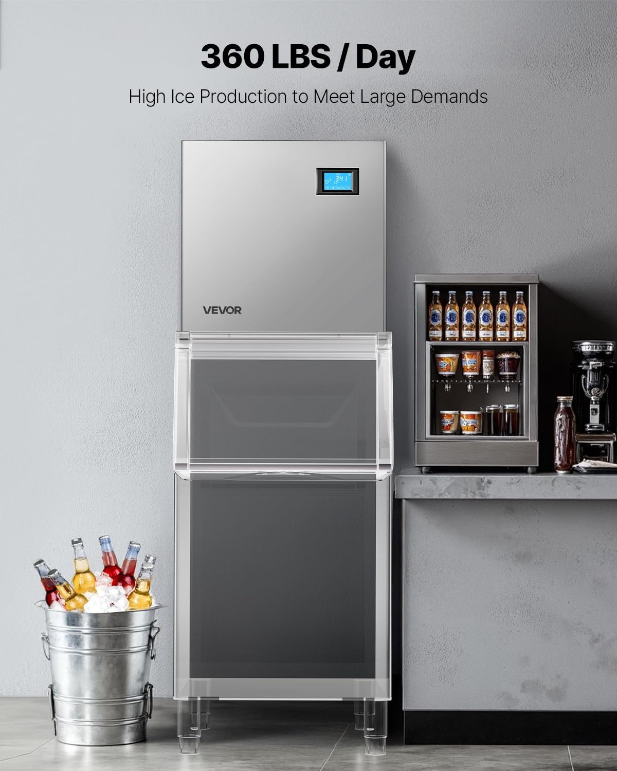 image:imageVEVOR Commercial Ice Maker Machine Head 400 LbsDay Stainless Steel Ice Machine with Scheduled IceMaking SelfCleaning Adjustable Thickness Ideal for Restaurant Bar Cafe Hotel Head Only360LBS24HNew156