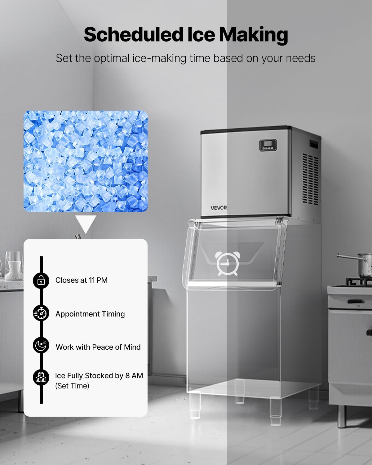 image:imageVEVOR Commercial Ice Maker Machine Head 400 LbsDay Stainless Steel Ice Machine with Scheduled IceMaking SelfCleaning Adjustable Thickness Ideal for Restaurant Bar Cafe Hotel Head Only222 x 176 x 20 in