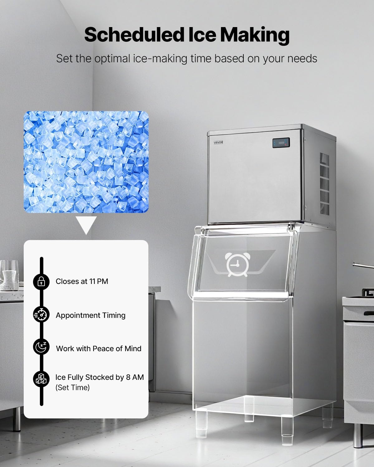 image:imageVEVOR Commercial Ice Maker Machine Head 400 LbsDay Stainless Steel Ice Machine with Scheduled IceMaking SelfCleaning Adjustable Thickness Ideal for Restaurant Bar Cafe Hotel Head Only222 x 22 x 219 in