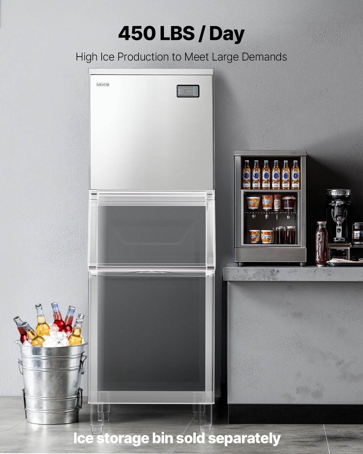 image:imageVEVOR Commercial Ice Maker Machine Head 400 LbsDay Stainless Steel Ice Machine with Scheduled IceMaking SelfCleaning Adjustable Thickness Ideal for Restaurant Bar Cafe Hotel Head Only222 x 22 x 219 in