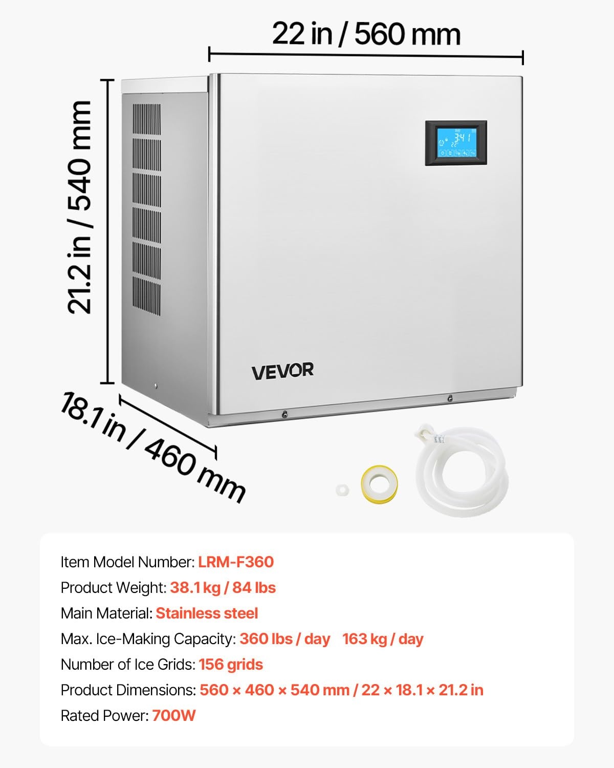 image:imageVEVOR Commercial Ice Maker Machine Head 400 LbsDay Stainless Steel Ice Machine with Scheduled IceMaking SelfCleaning Adjustable Thickness Ideal for Restaurant Bar Cafe Hotel Head Only360LBS24HNew156