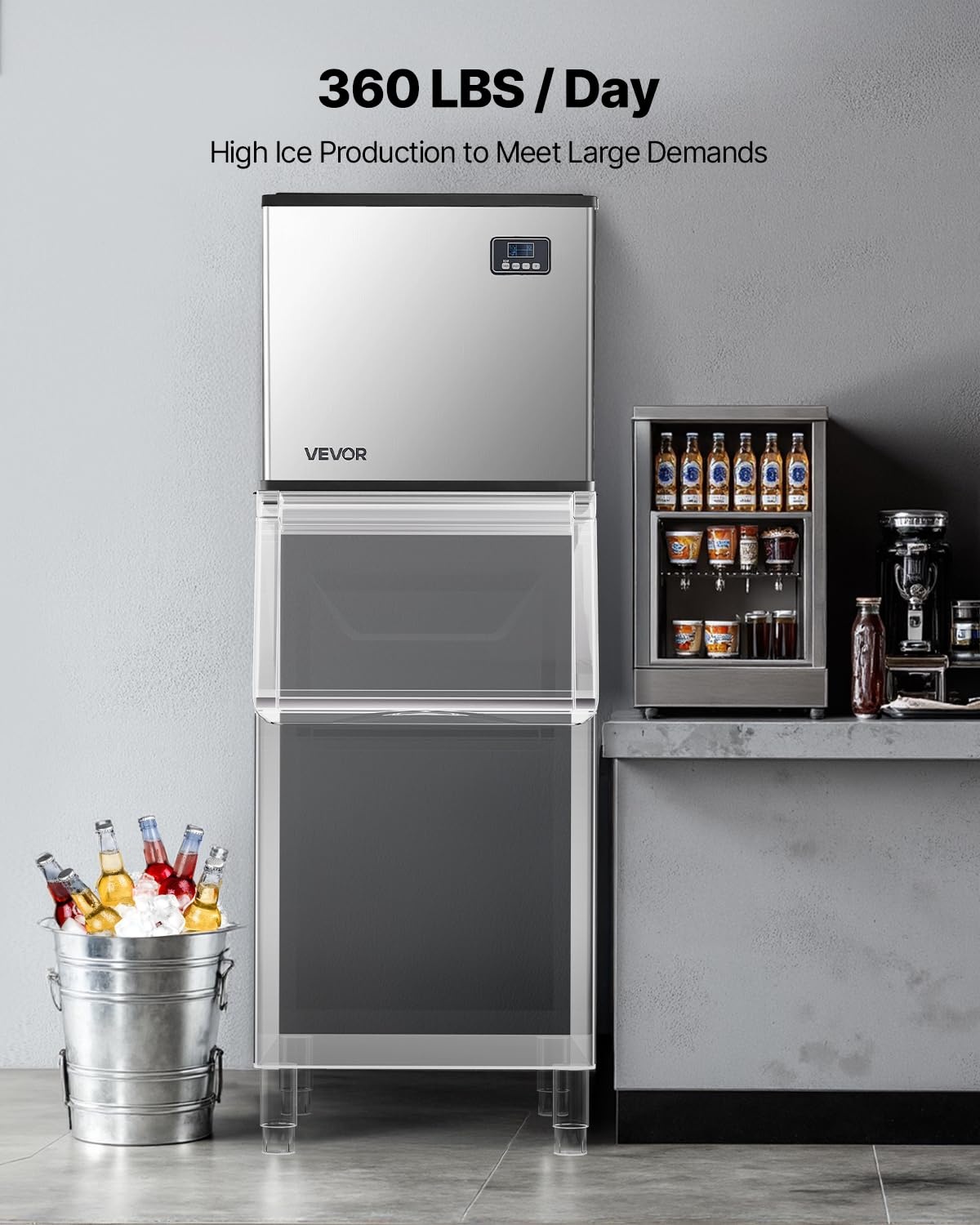 image:imageVEVOR Commercial Ice Maker Machine Head 400 LbsDay Stainless Steel Ice Machine with Scheduled IceMaking SelfCleaning Adjustable Thickness Ideal for Restaurant Bar Cafe Hotel Head Only222 x 176 x 20 in