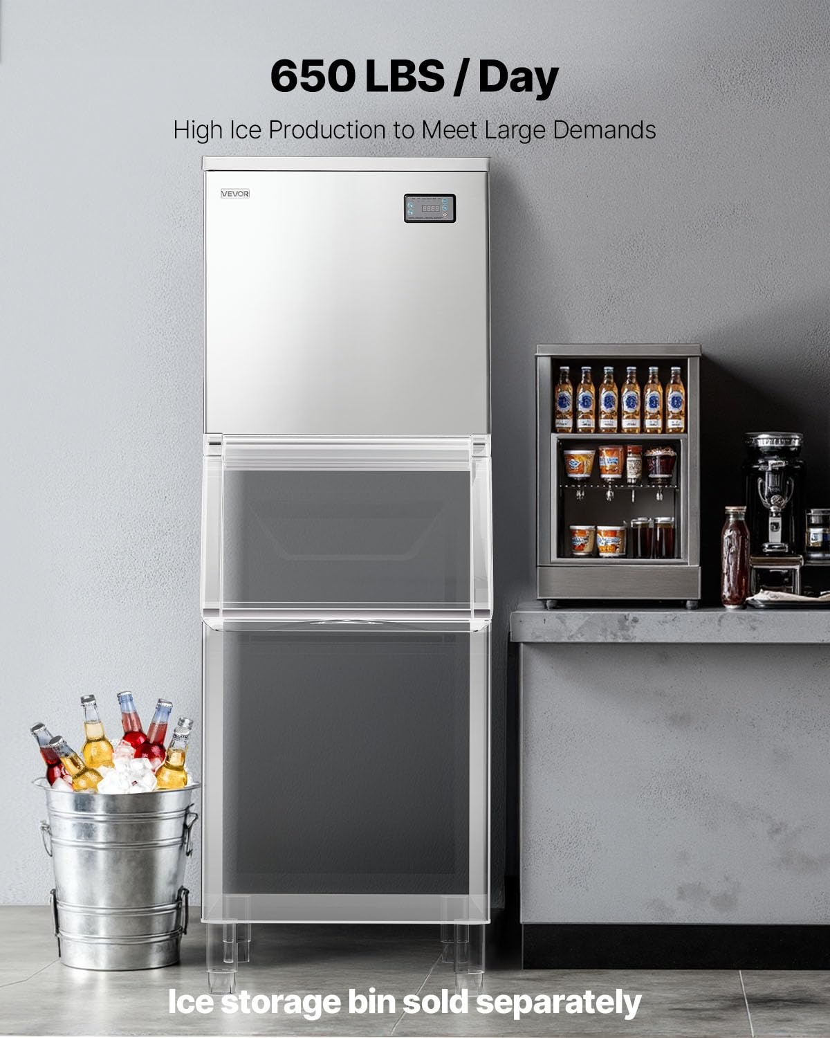 image:imageVEVOR Commercial Ice Maker Machine Head 400 LbsDay Stainless Steel Ice Machine with Scheduled IceMaking SelfCleaning Adjustable Thickness Ideal for Restaurant Bar Cafe Hotel Head Only650LBS24HDB