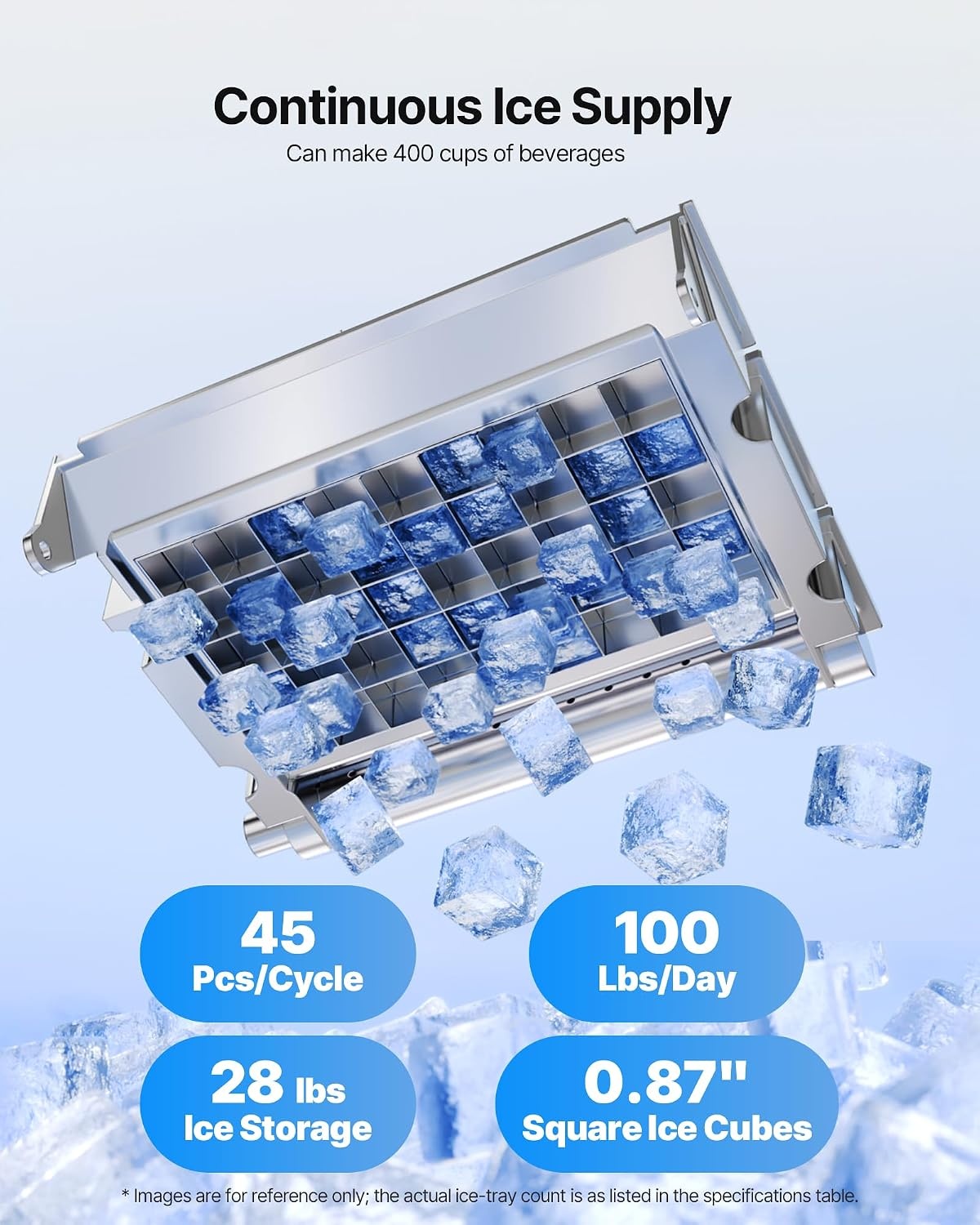 image:imageVEVOR Commercial Ice Maker Machine 100 lbs24h with 28Lbs Storage 45 Cubes per Cycle Stainless Steel Freestanding amp Under Counter Ice Maker with LED Display amp SelfCleaning for Home Bar Restaurant