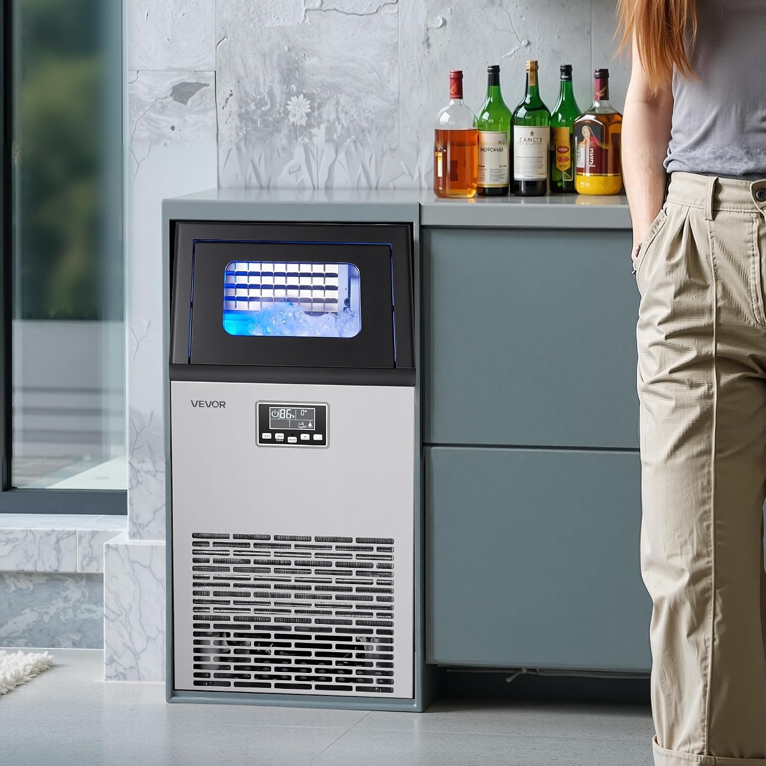 image:imageVEVOR Commercial Ice Maker Machine 100 lbs24h with 28Lbs Storage 45 Cubes per Cycle Stainless Steel Freestanding amp Under Counter Ice Maker with LED Display amp SelfCleaning for Home Bar Restaurant