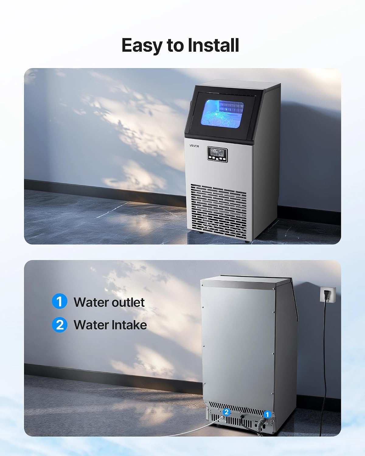 image:imageVEVOR Commercial Ice Maker Machine 100 lbs24h with 28Lbs Storage 45 Cubes per Cycle Stainless Steel Freestanding amp Under Counter Ice Maker with LED Display amp SelfCleaning for Home Bar Restaurant