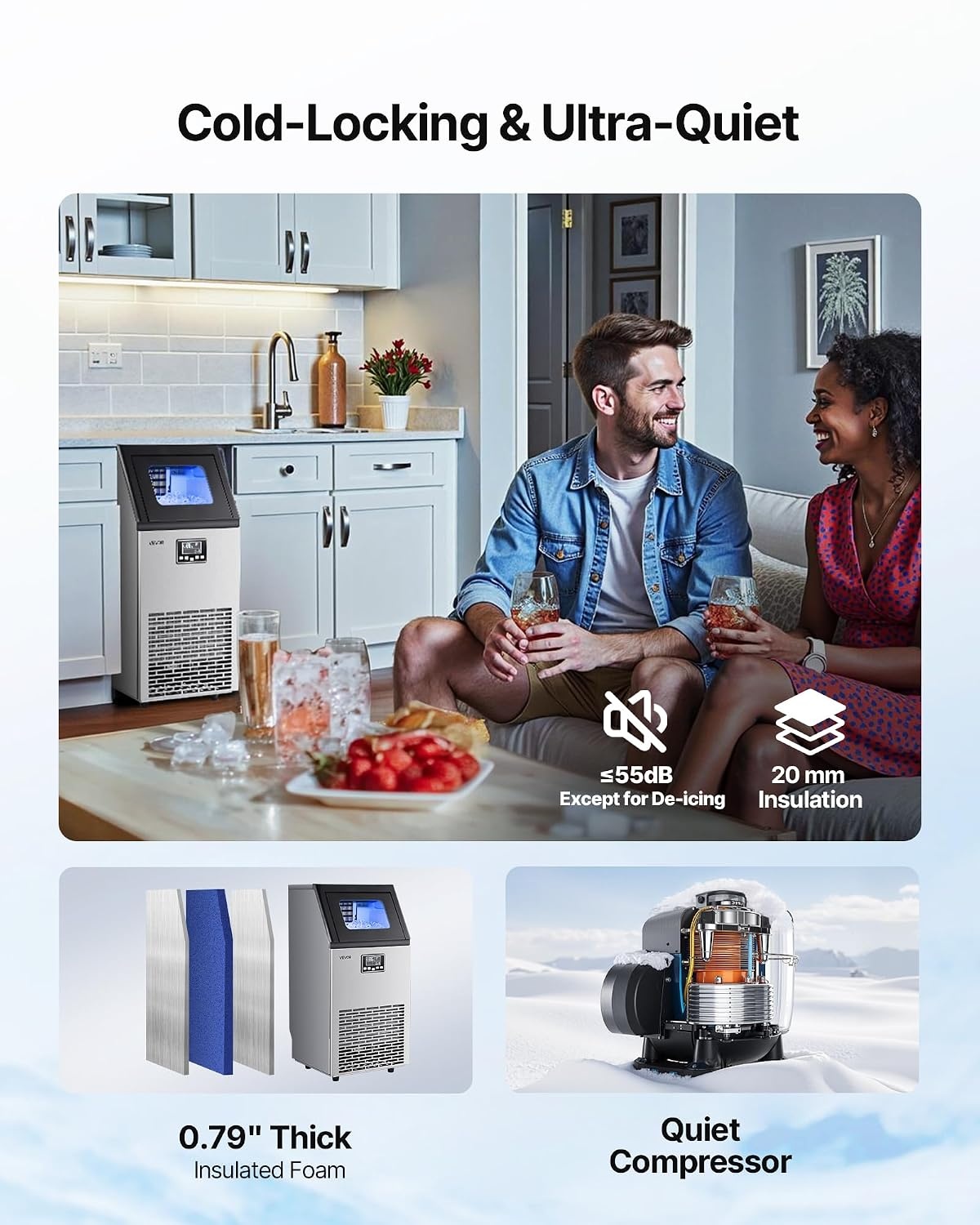 image:imageVEVOR Commercial Ice Maker Machine 100 lbs24h with 28Lbs Storage 45 Cubes per Cycle Stainless Steel Freestanding amp Under Counter Ice Maker with LED Display amp SelfCleaning for Home Bar Restaurant