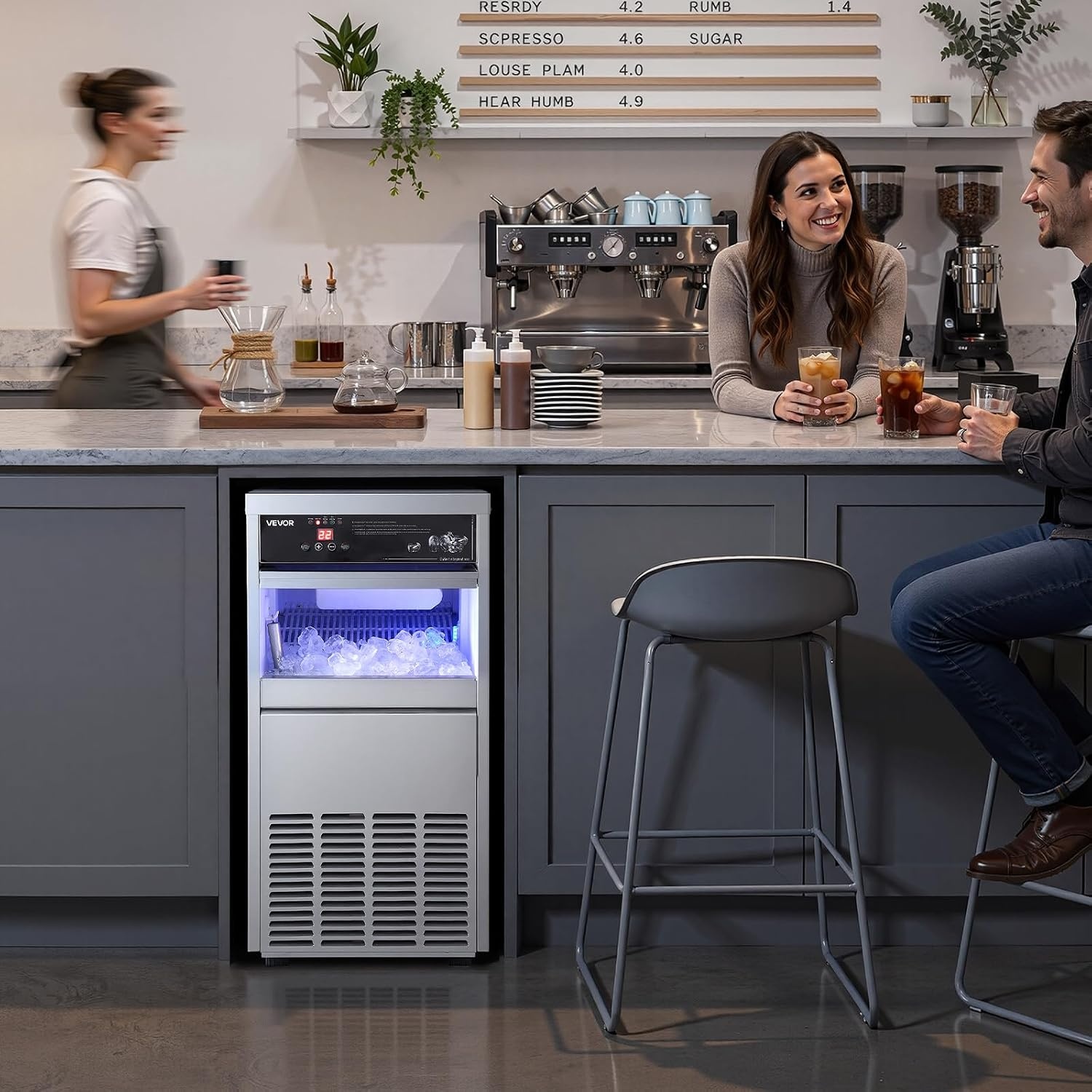 image:imageVEVOR Commercial Ice Maker Machine 120 lbs24h with 1630 lbs Storage Capacity BuiltinFreestandingUnder Counter Stainless Steel Ice Maker with LED Display amp SelfCleaning Home Bar Restaurant100lbs24HBullet Ice
