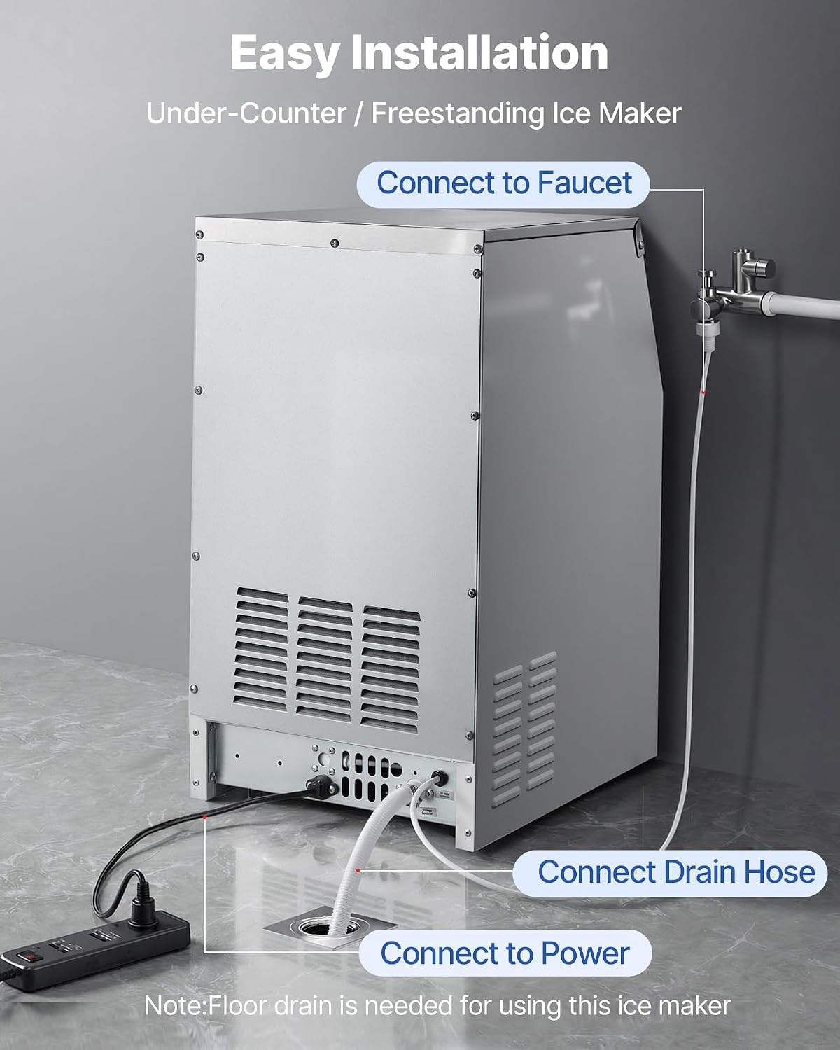 image:imageVEVOR Commercial Ice Maker Machine 120 lbs24h with 1630 lbs Storage Capacity BuiltinFreestandingUnder Counter Stainless Steel Ice Maker with LED Display amp SelfCleaning Home Bar Restaurant130Lbs24H