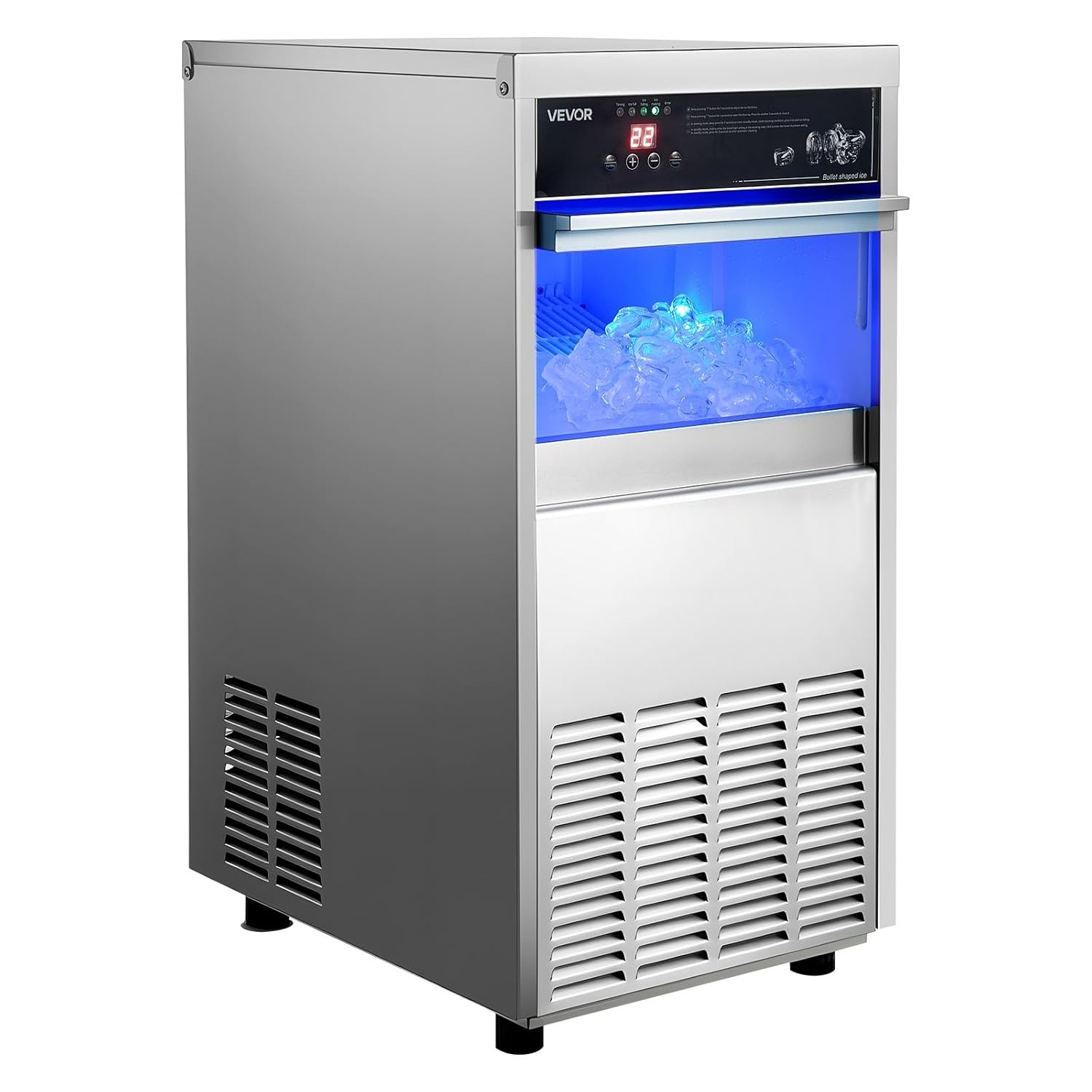 image:imageVEVOR Commercial Ice Maker Machine 120 lbs24h with 1630 lbs Storage Capacity BuiltinFreestandingUnder Counter Stainless Steel Ice Maker with LED Display amp SelfCleaning Home Bar Restaurant100lbs24HBullet Ice