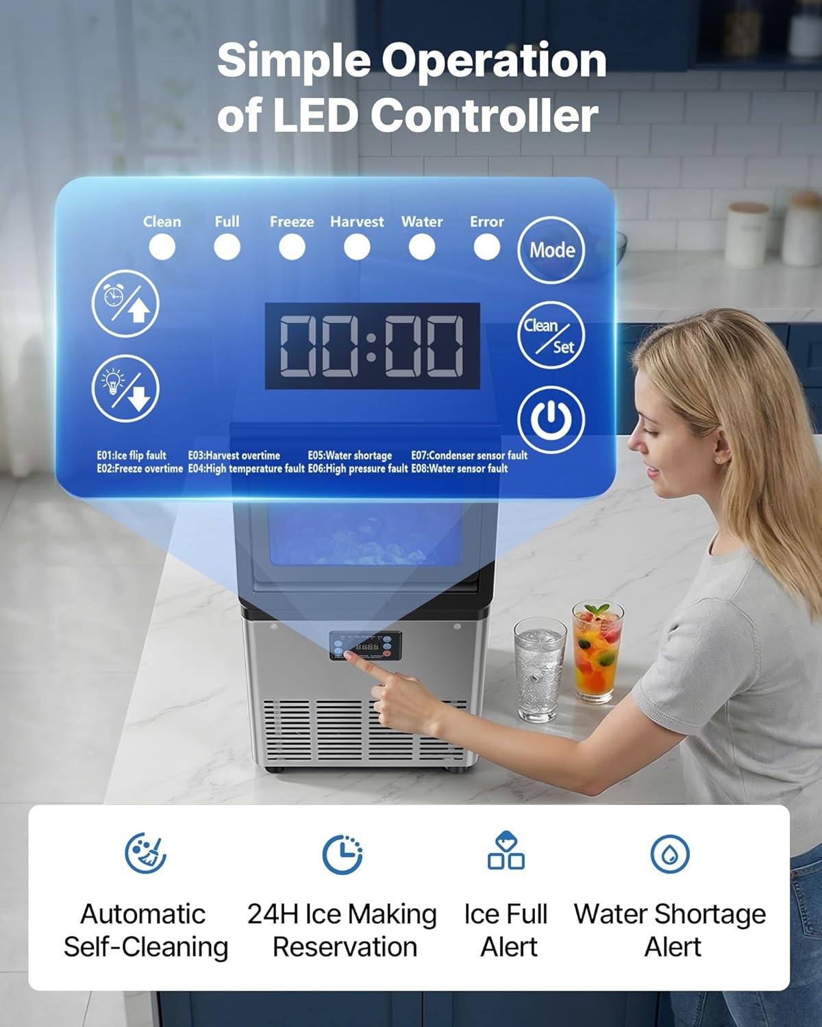 image:imageVEVOR Commercial Ice Maker Machine 120 lbs24h with 1630 lbs Storage Capacity BuiltinFreestandingUnder Counter Stainless Steel Ice Maker with LED Display amp SelfCleaning Home Bar Restaurant80lbs24H