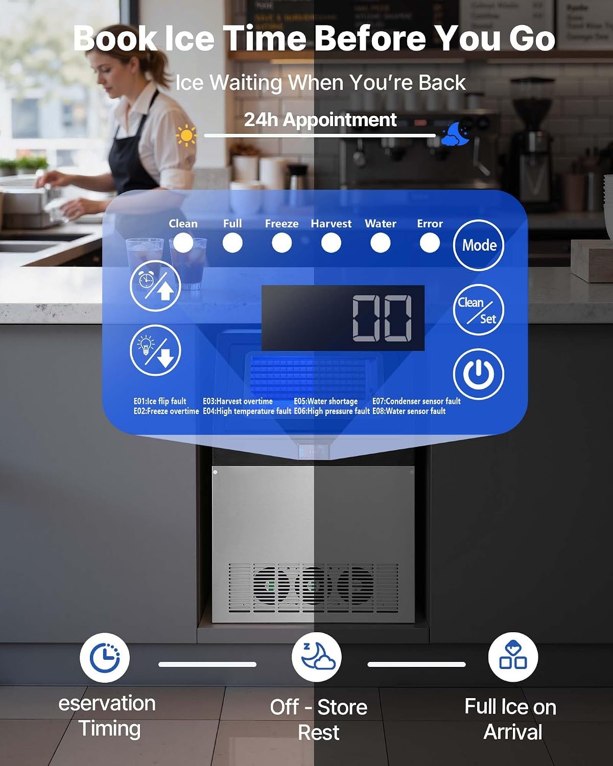 image:imageVEVOR Commercial Ice Maker Machine 120 lbs24h with 1630 lbs Storage Capacity BuiltinFreestandingUnder Counter Stainless Steel Ice Maker with LED Display amp SelfCleaning Home Bar Restaurant360Lbs24H