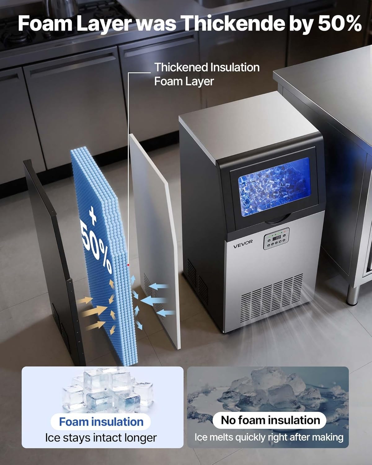 image:imageVEVOR Commercial Ice Maker Machine 120 lbs24h with 1630 lbs Storage Capacity BuiltinFreestandingUnder Counter Stainless Steel Ice Maker with LED Display amp SelfCleaning Home Bar Restaurant100 Lbs24H