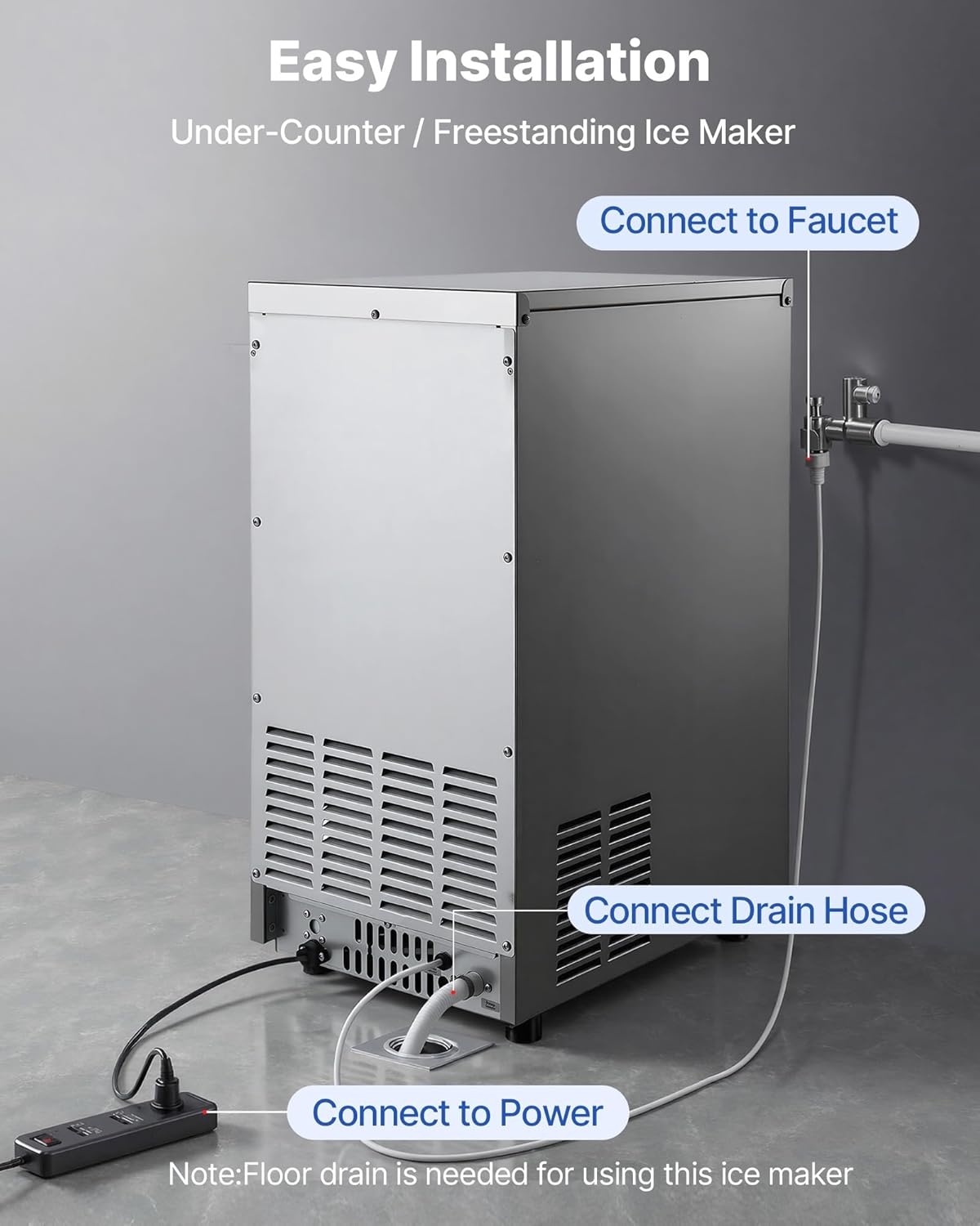 image:imageVEVOR Commercial Ice Maker Machine 120 lbs24h with 1630 lbs Storage Capacity BuiltinFreestandingUnder Counter Stainless Steel Ice Maker with LED Display amp SelfCleaning Home Bar Restaurant100lbs24HBullet Ice